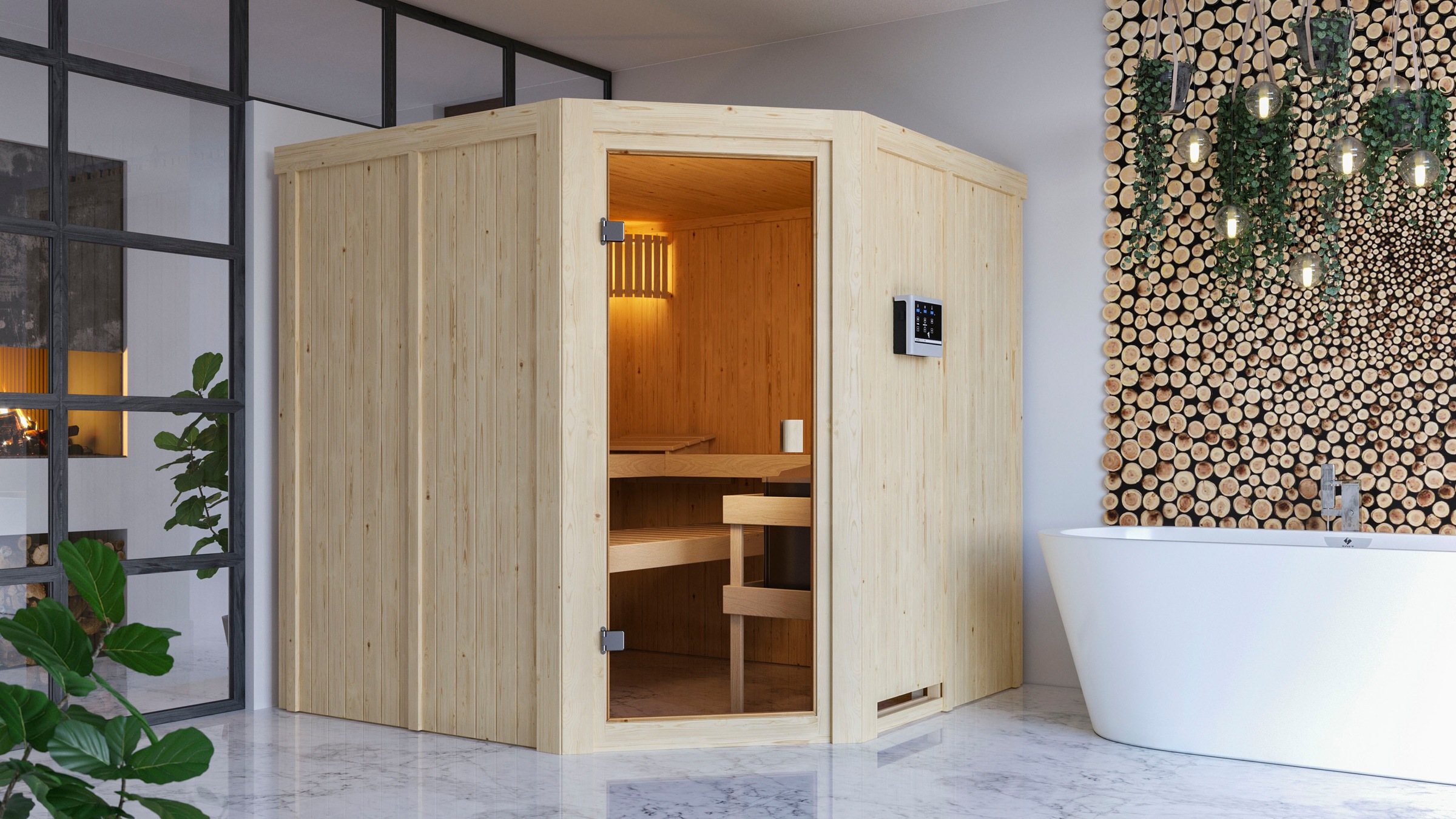 Karibu Sauna »Kotka«, mit Ofen 9 kW integr. Strg.