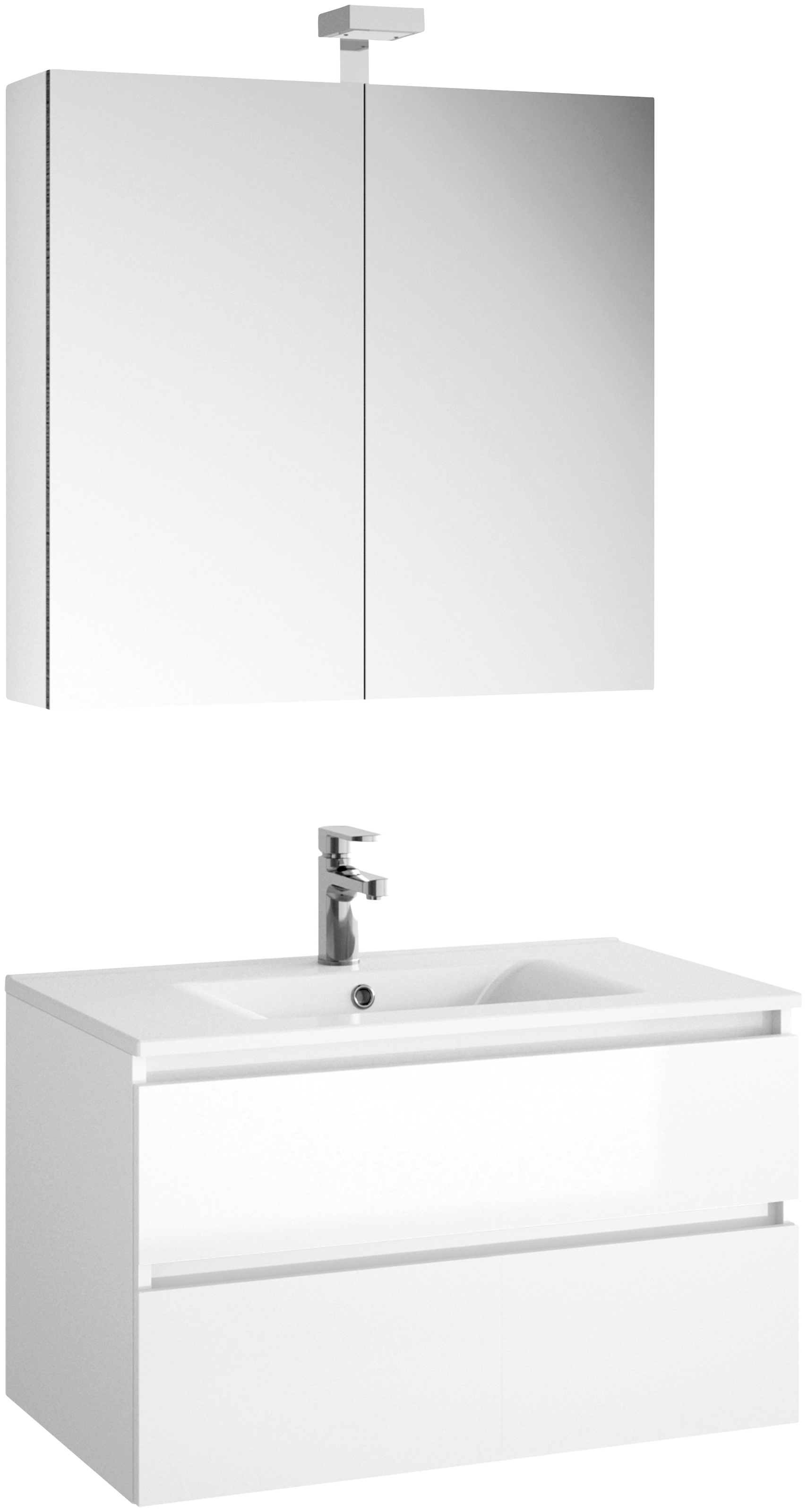 Allibert Badmöbel-Set Alma, (3 St.), Breite 80 cm, bestehend aus Waschbecken, Waschbeckenunterschrank und Spiegelschrank