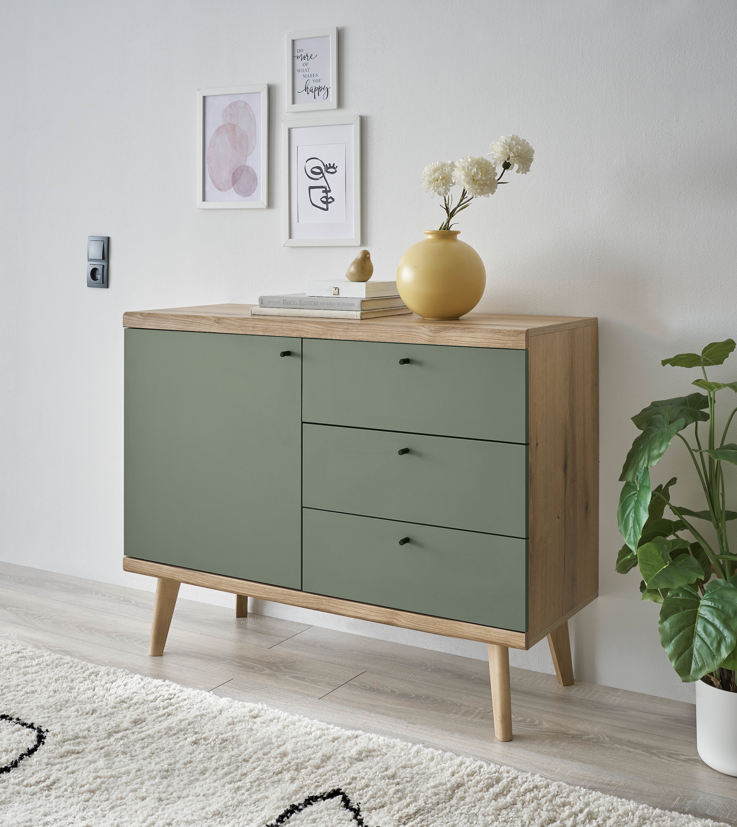 Home affaire Sideboard "MAVAS" in moderner Trendfarbe, Griffe aus Metall (S günstig online kaufen