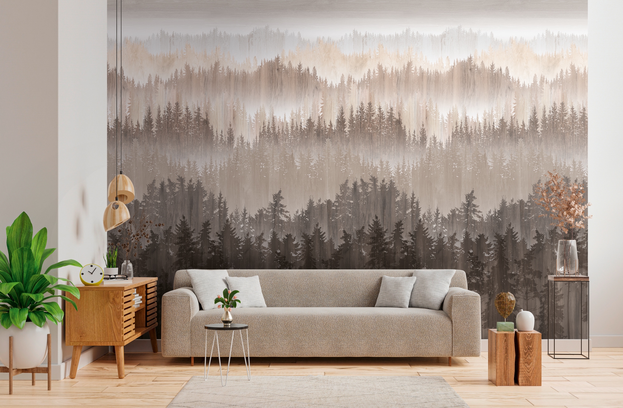 living walls "Metropolitan Stories. Travel Styles. Waldtapete" gemustert matt neutral glatt Fototapete Landschaft Horizonz Tapeten Wohnzimmer Schlafzimmer Küche