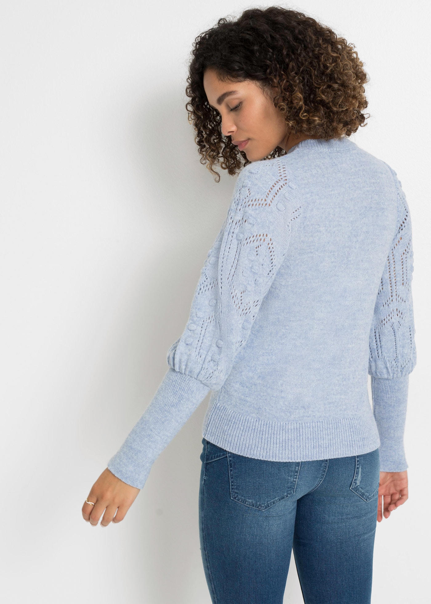 bonprix Strickpullover Ballonärmel mit tollem Ajourmuster und extra breitem Strickbündchen