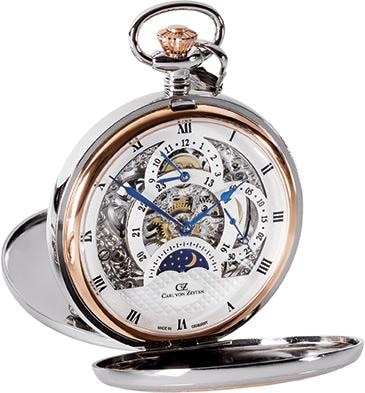 Carl von Zeyten Taschenuhr »Alb, CVZ0040RSL«, (Set, 2 tlg., inkl. Kette), Mechanische Uhr, Herrenuhr, Made in Germany, Mondphase