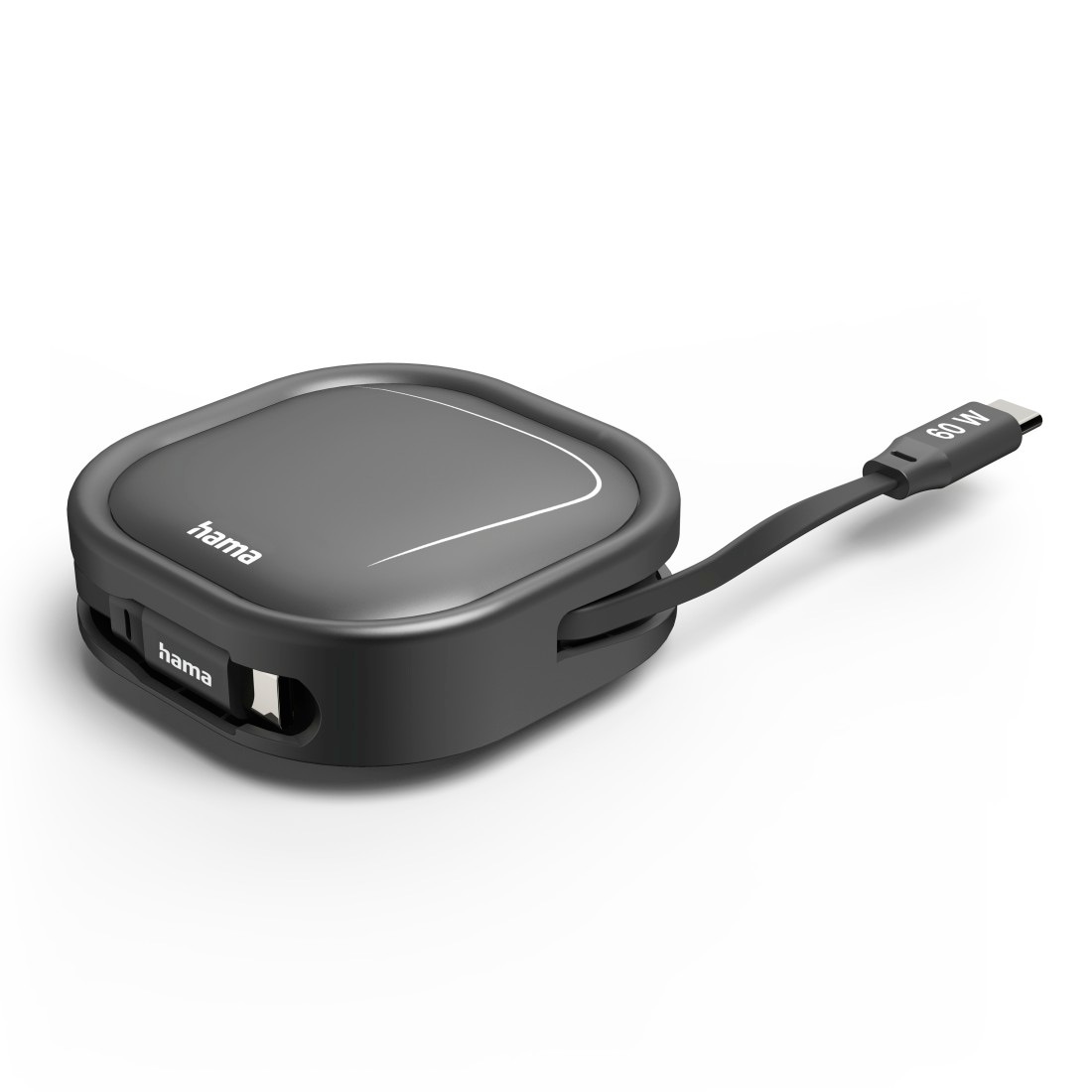 Hama USB-Kabel »USB-C Ladekabel 1 m schwarz aufrollbar« USB-C 100 cm Aufrollmechanismus, Schnellladen, 480 Mbit/s, 60 W Leistung