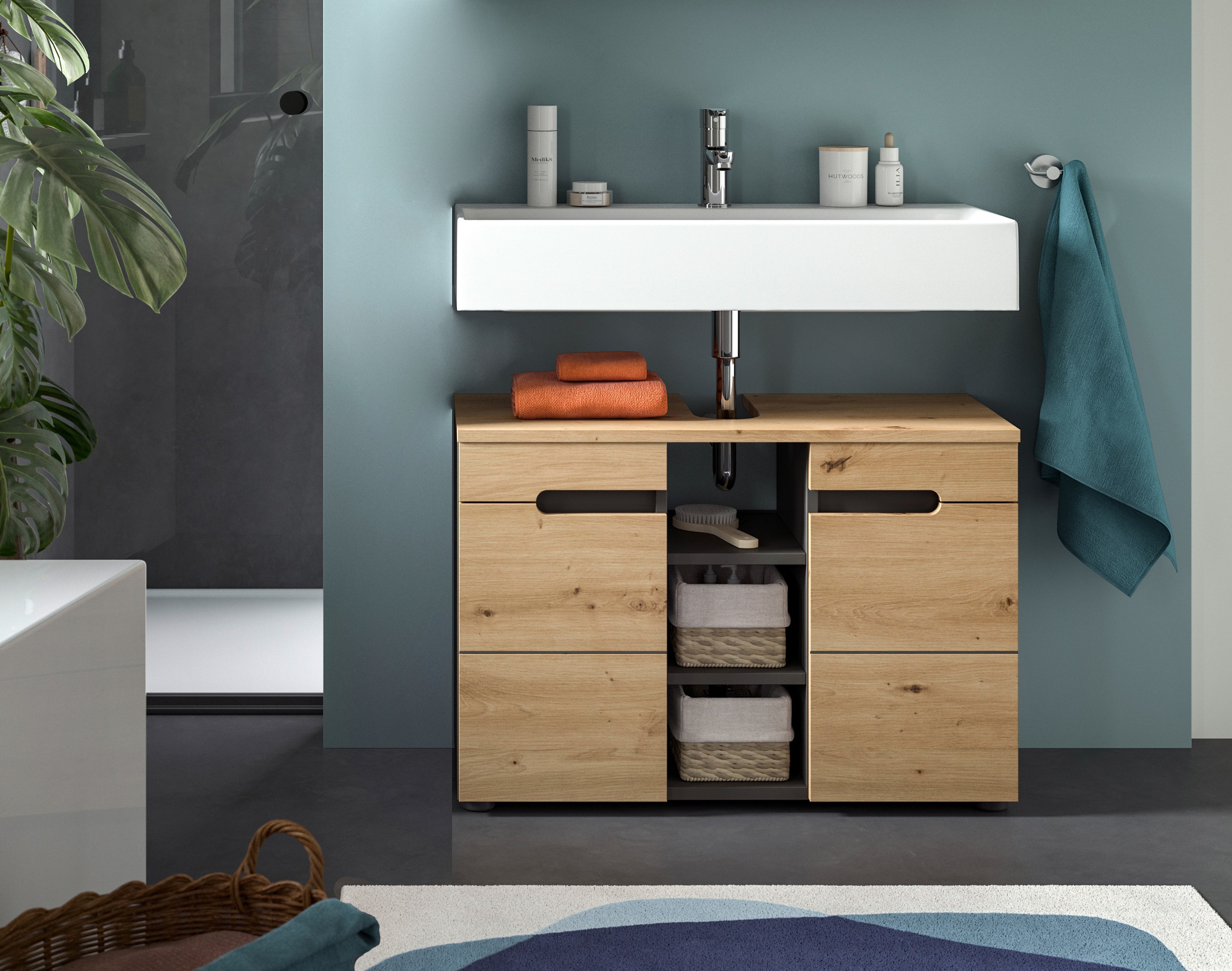 welltime Waschbeckenunterschrank "REHAT, Breite 63 cm, 2 Türen, Einlegebode günstig online kaufen