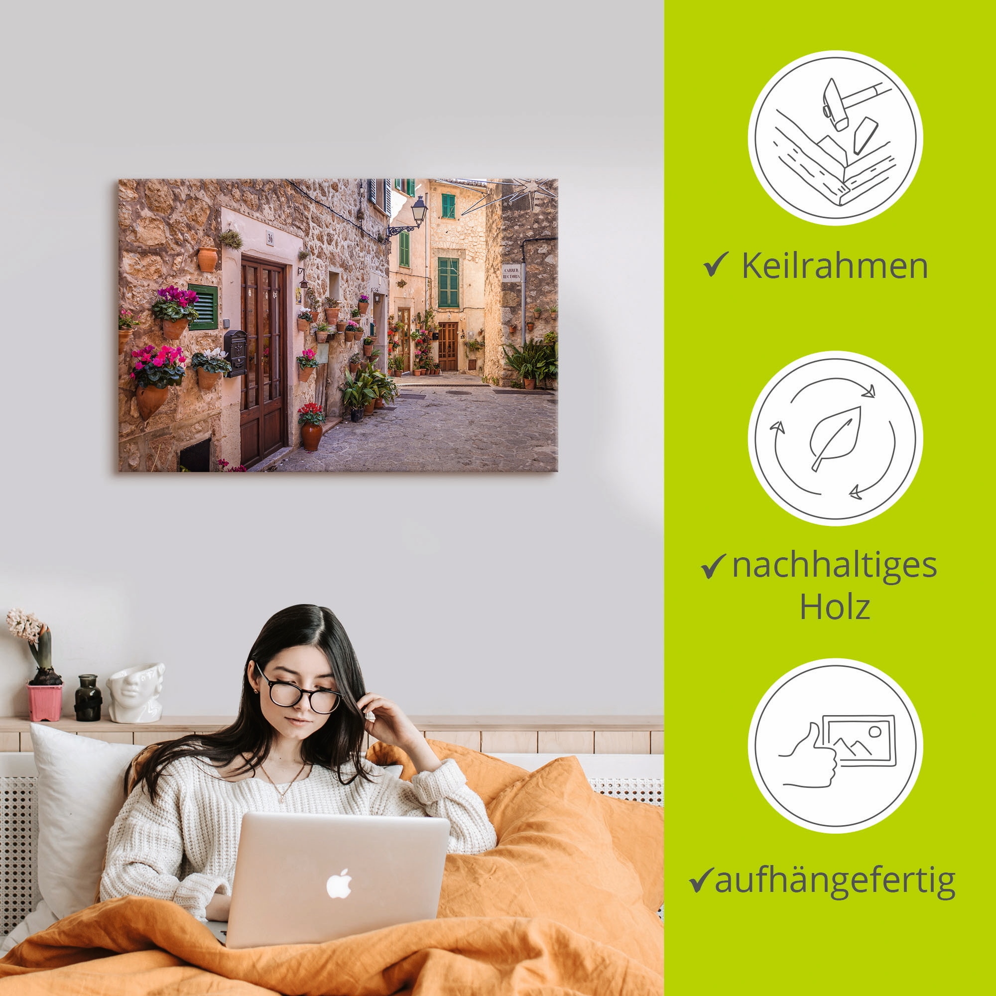 Artland Leinwandbild »Altstadtgasse in Valldemossa II«, Mallorca, (1 St.), auf Keilrahmen gespannt