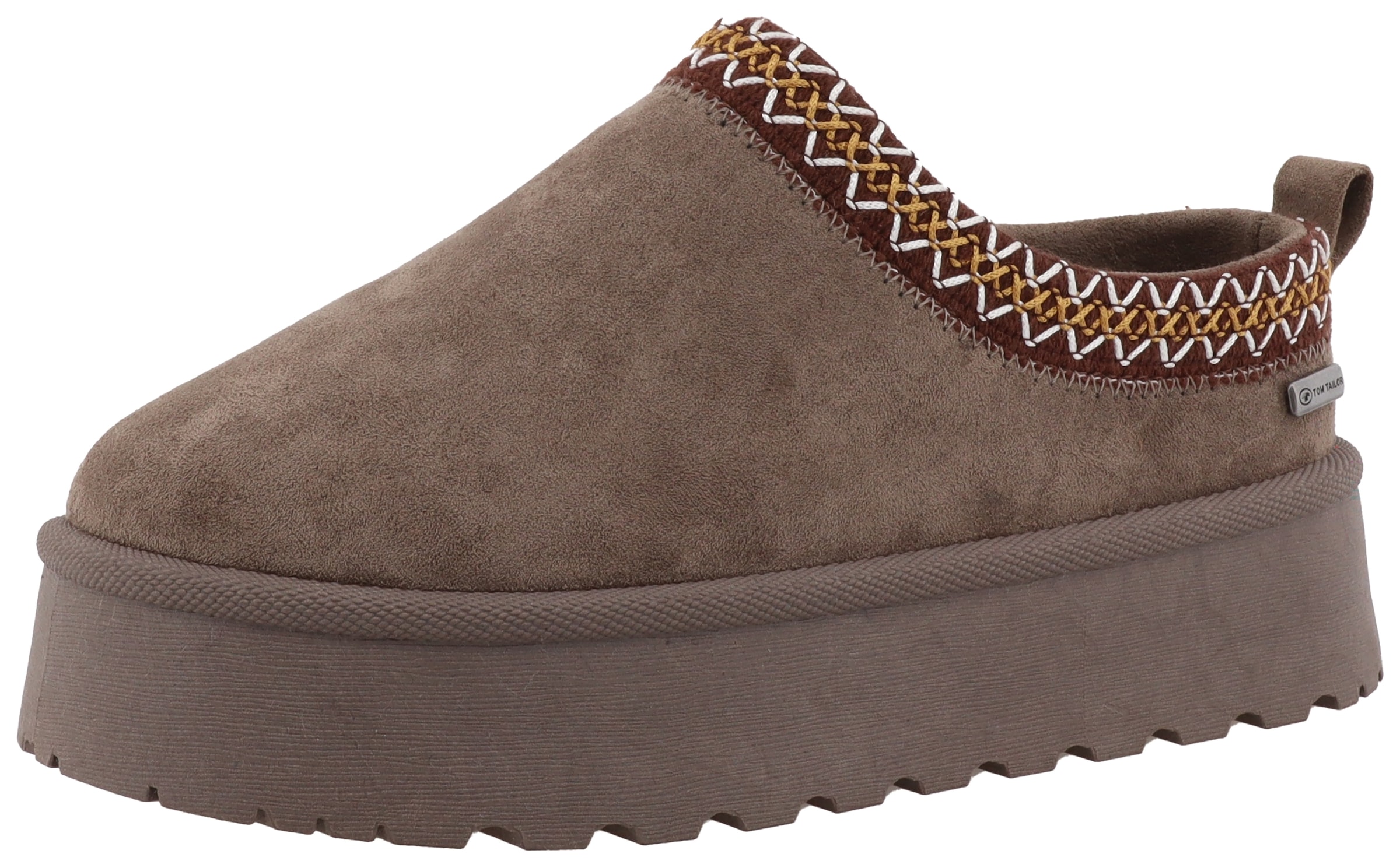 TOM TAILOR Clog, Plateau, Hausschuh, Schlappen mit Textilborde im Boho-Look