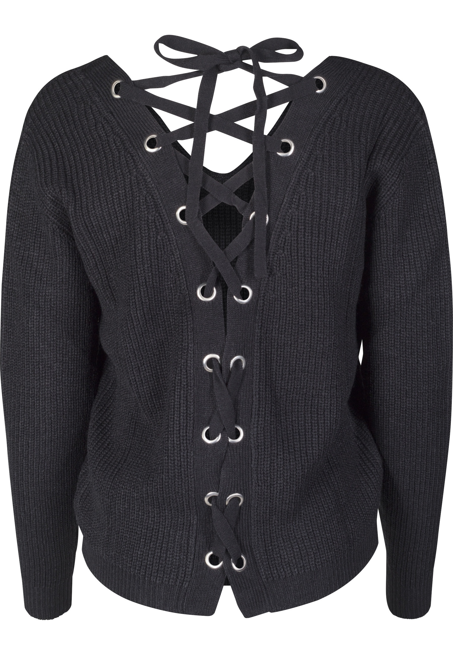 Sweatshirt URBAN CLASSICS "Urban Classics Damen Ladies Back Lace Up Sweater", Damen, Gr. 4XL, schwarz, 100% Polyacryl, unifarben, Sweatshirts Sweatshirt 3