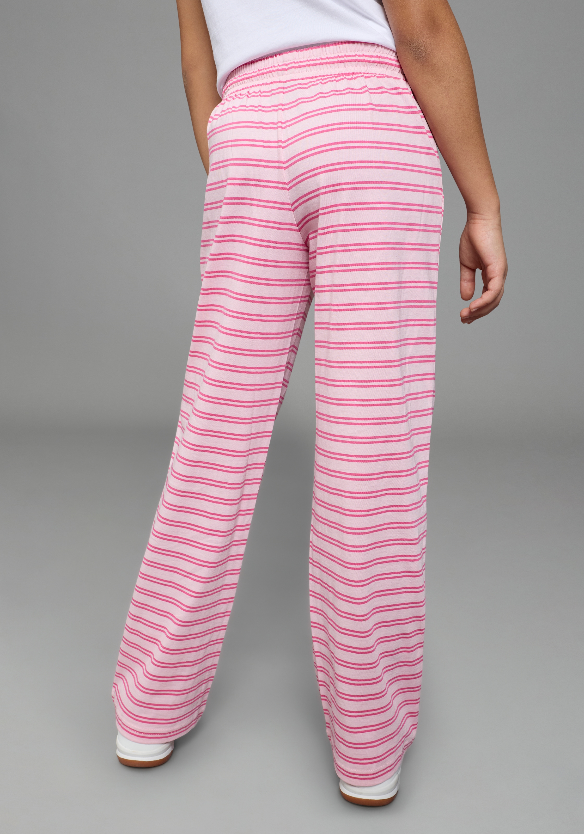 H.I.S Jerseyhose »2er Pack Wirkhosen 1x uni + 1x geringelt, für Mädchen«  gerade Beinform, mit Gummizug am Bund, mit Logodruck als Applikation