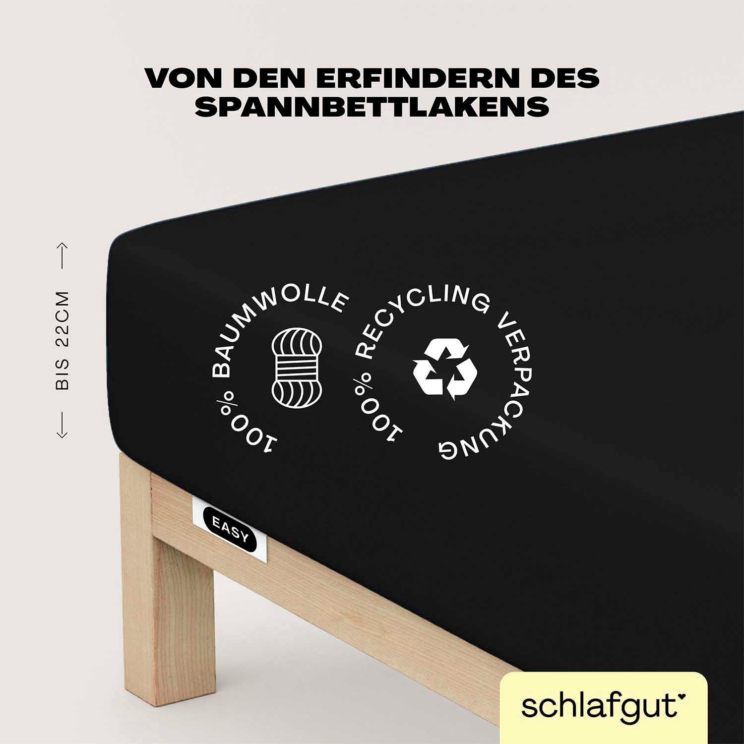 Schlafgut Spannbettlaken "EASY JERSEY Bettlaken, 150 g/m², 100% Baumwolle, Spannbetttuch" Spannbettlaken bis 22 cm Höhe, bügelfrei, pflegeleicht, perfekter Sitz
