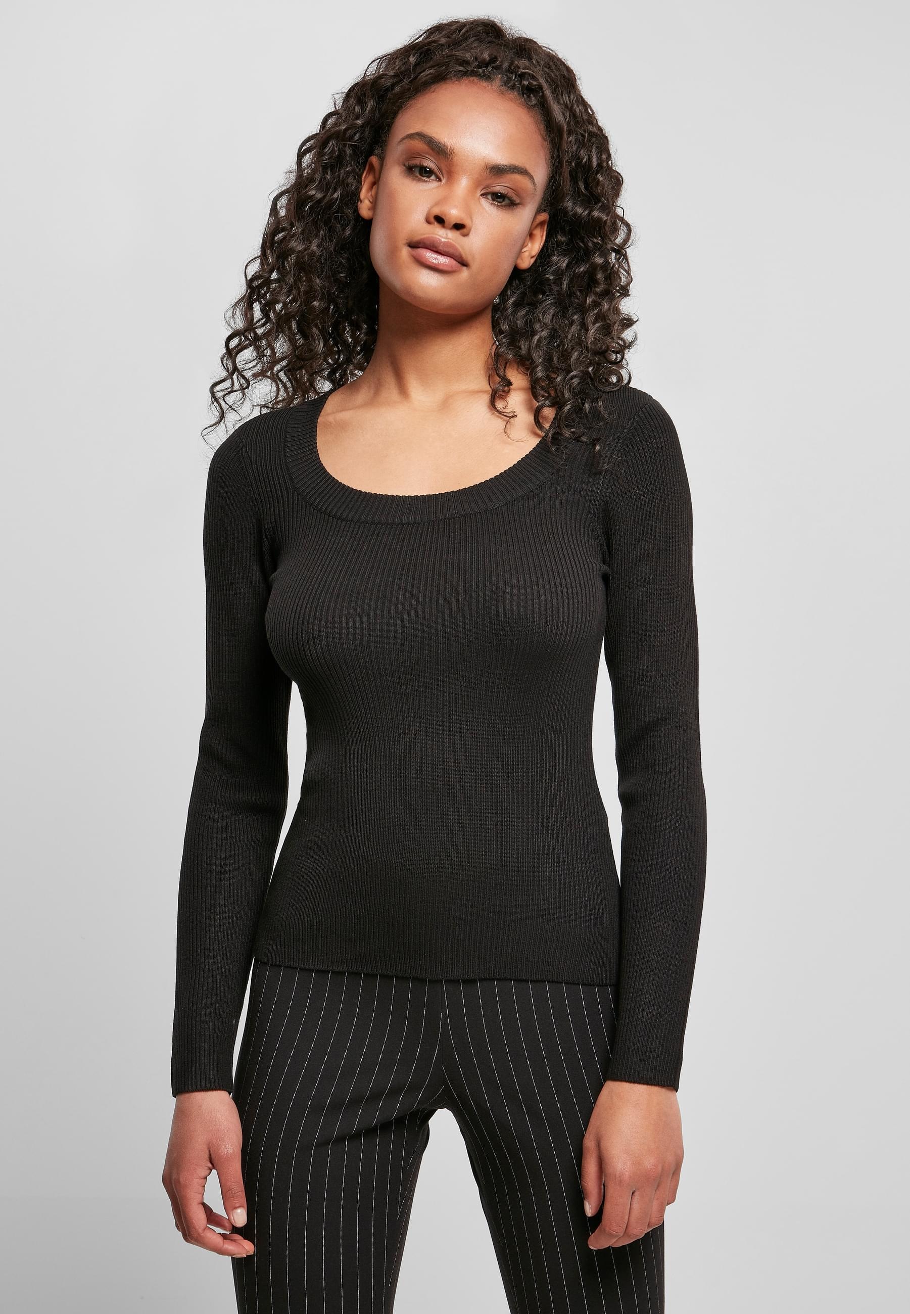 URBAN CLASSICS Rundhalspullover »Urban Classics Damen Ladies Wide Neckline Sweater«, (1 tlg.)