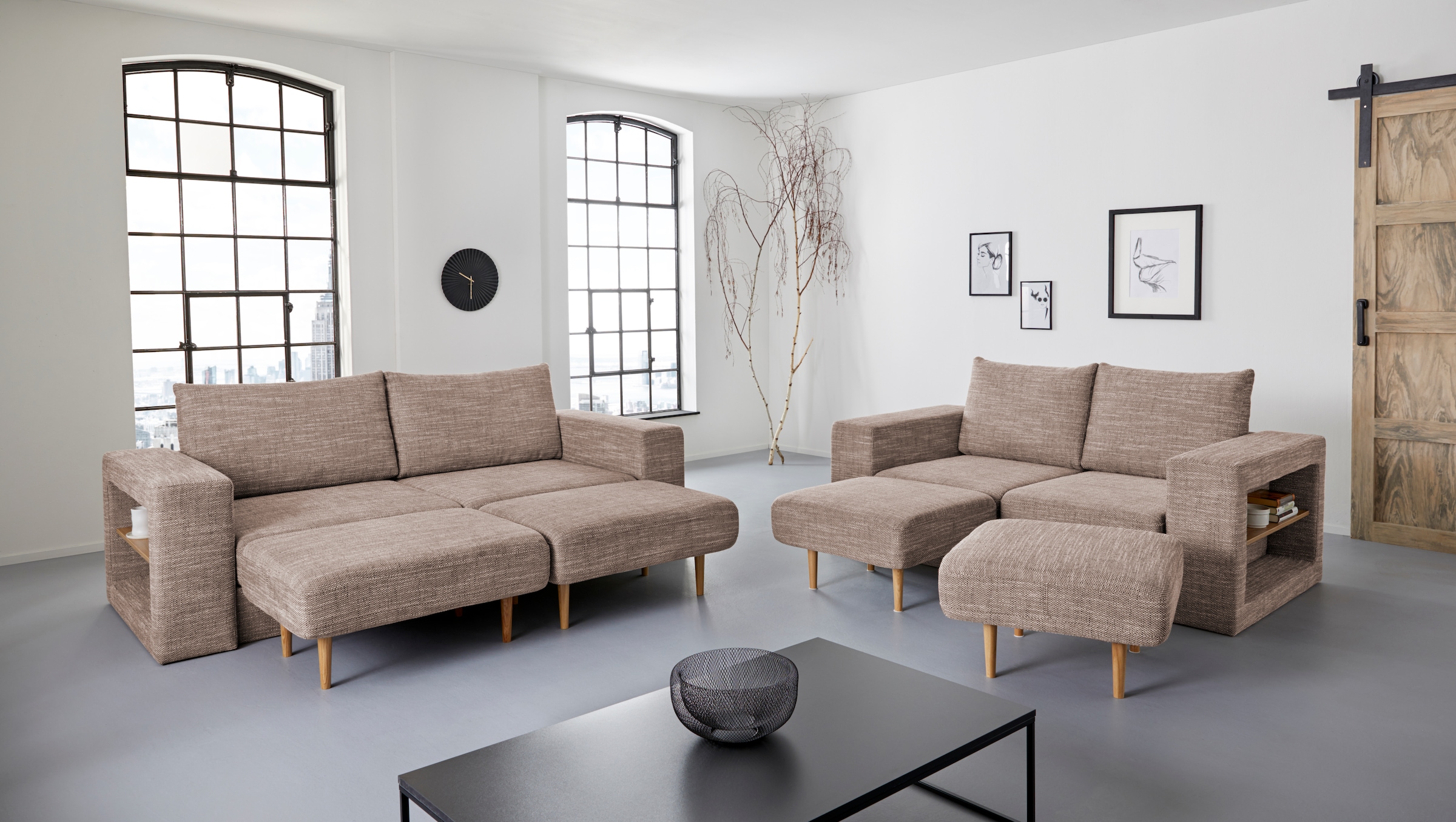 LOOKS by Wolfgang Joop 3,5-Sitzer »Looksvb«, Verwandlungssofa: aus Sofa wird Sofa mit 2 Hockern, mit Regalfunktion