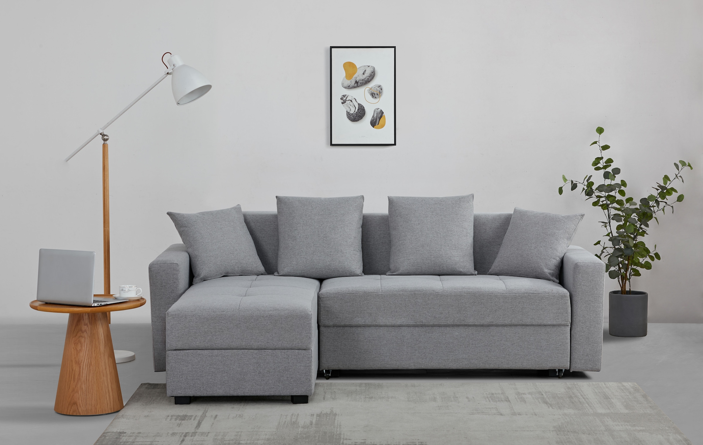 INOSIGN Ecksofa »KILLAM, 217 cm, L-Form, mit Schlaffunktion u. Bettkasten«, Recamiere rechts / links montierbar, in Cord und Webstoff