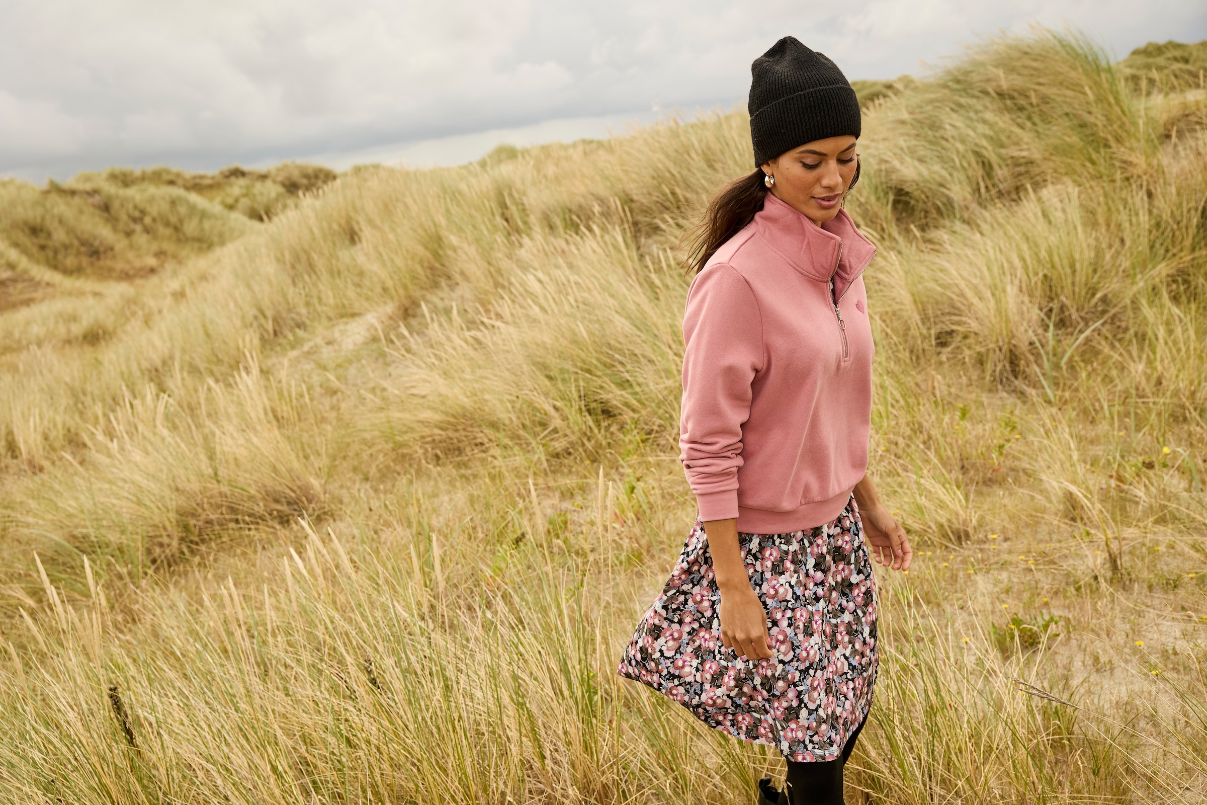 Laura Scott Sweater Weiche Baumwollmischung mit Troyer‑Kragen und Reißverschluss­detail