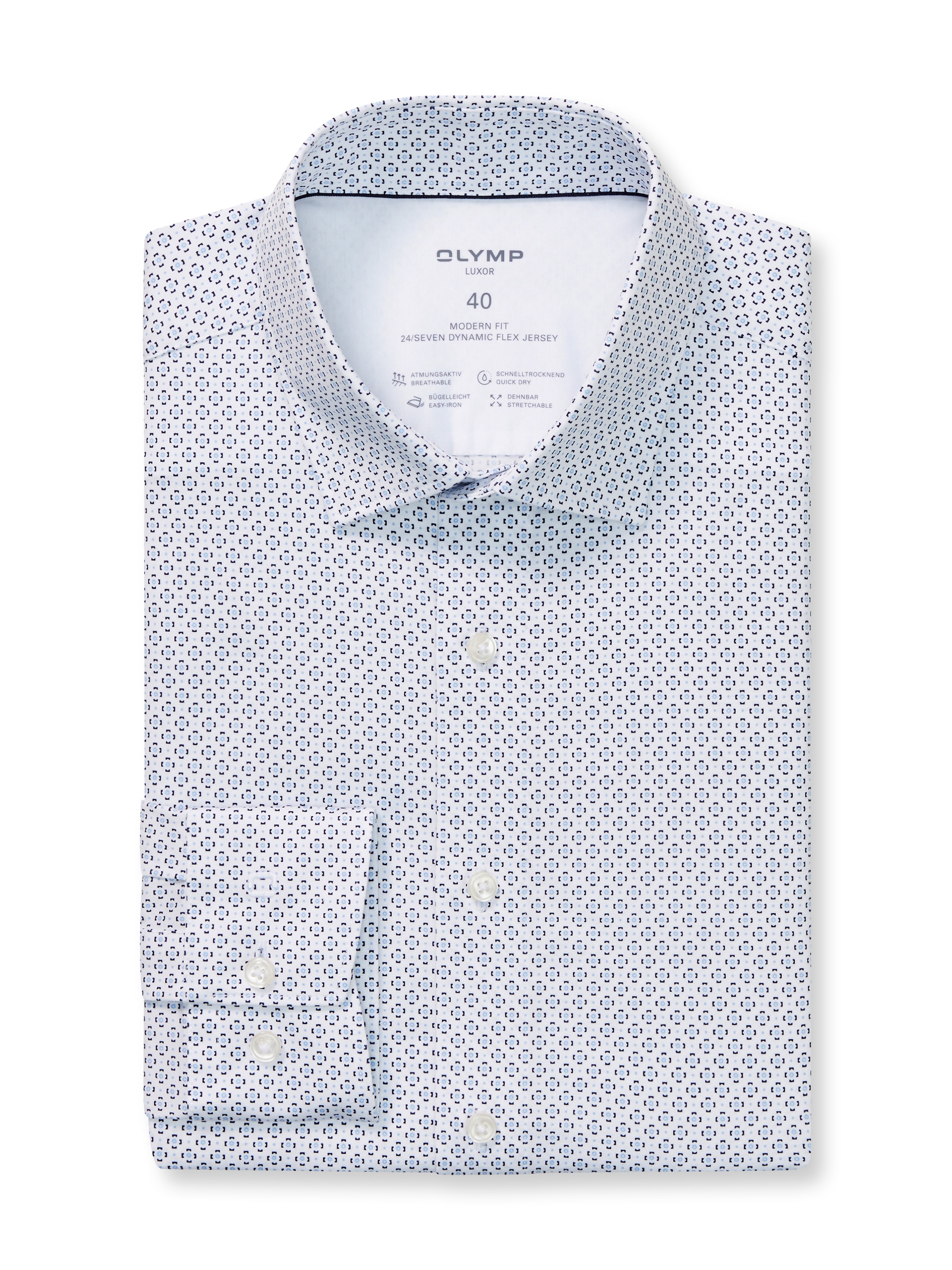 OLYMP Langarmhemd »Luxor 24/Seven modern fit« Atmungsaktiv, gemustert, modern fit, Jersey, Businesshemd