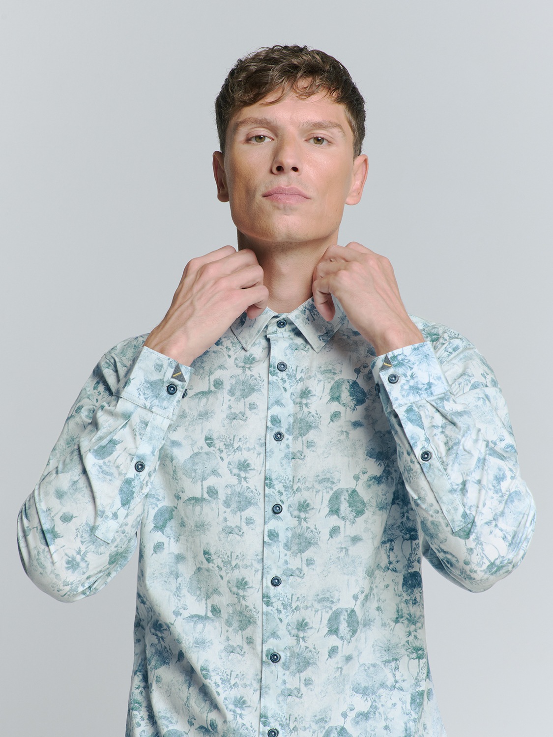 NO EXCESS Langarmhemd »No Excess Stretchhemd mit Print Shirt Stretch Allover Printed«
