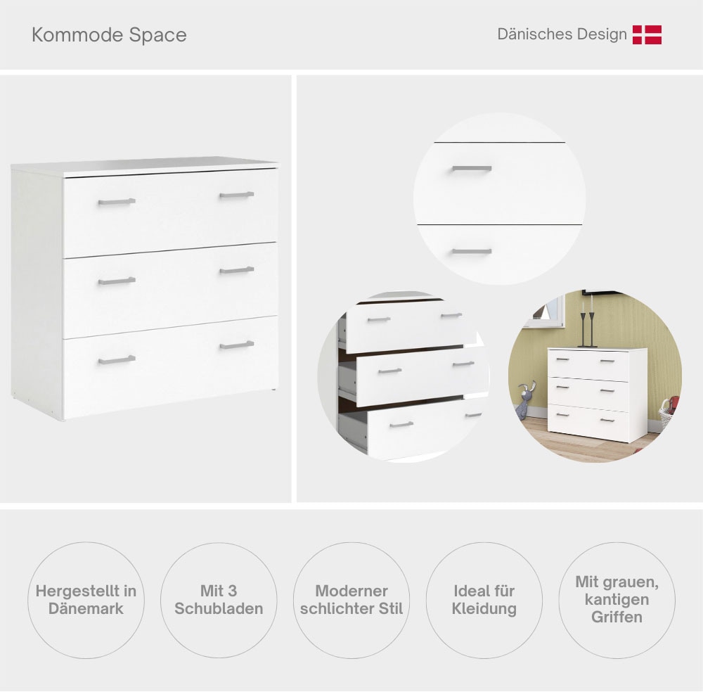 INOSIGN Kommode »Space, Mit viel Stauraum, graue Stangengriffe, einfache Selbstmontage« Mit 3 Schubladen, grauen Griffen, modern, B: 74,1 x H: 69,9 cm