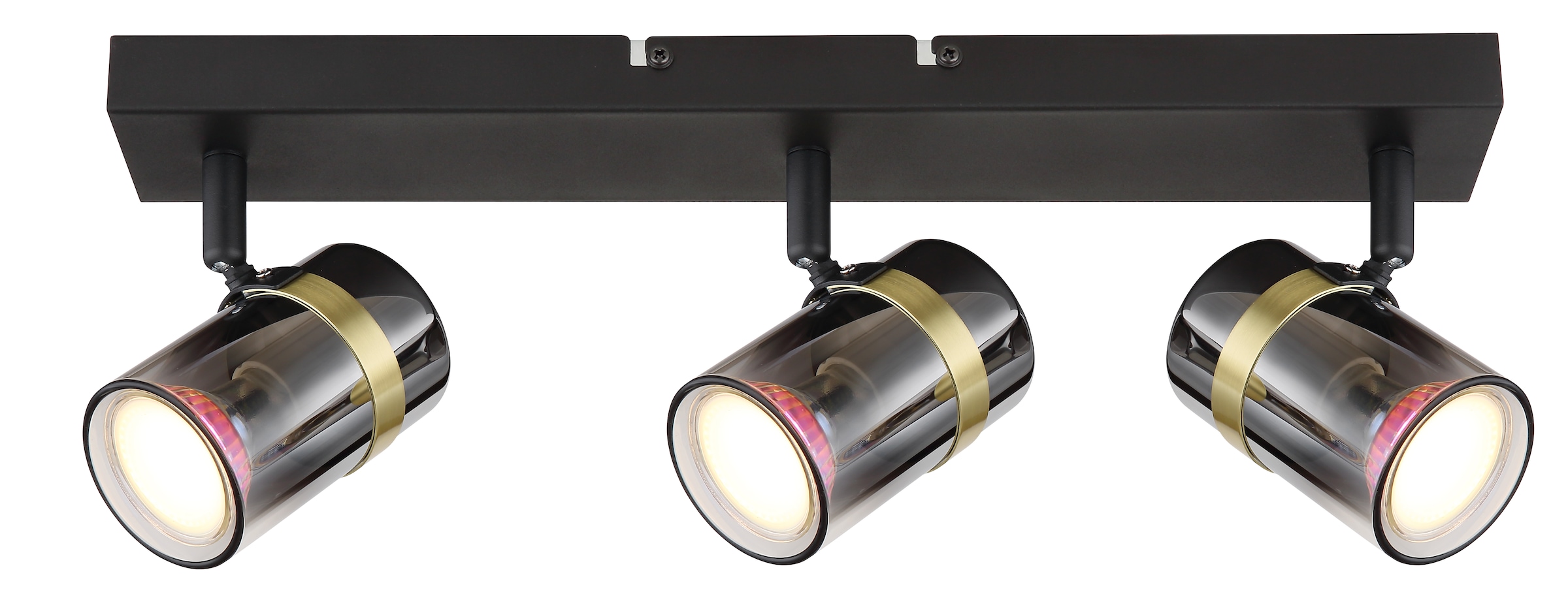 GLOBO LIGHTING Deckenstrahler »TRABBY«, Leuchtmittel GU10 | ohne Leuchtmittel, Deckenspot/schwarz/Glas rauchfarben/messingfarben/Flur/Wohnzimmer