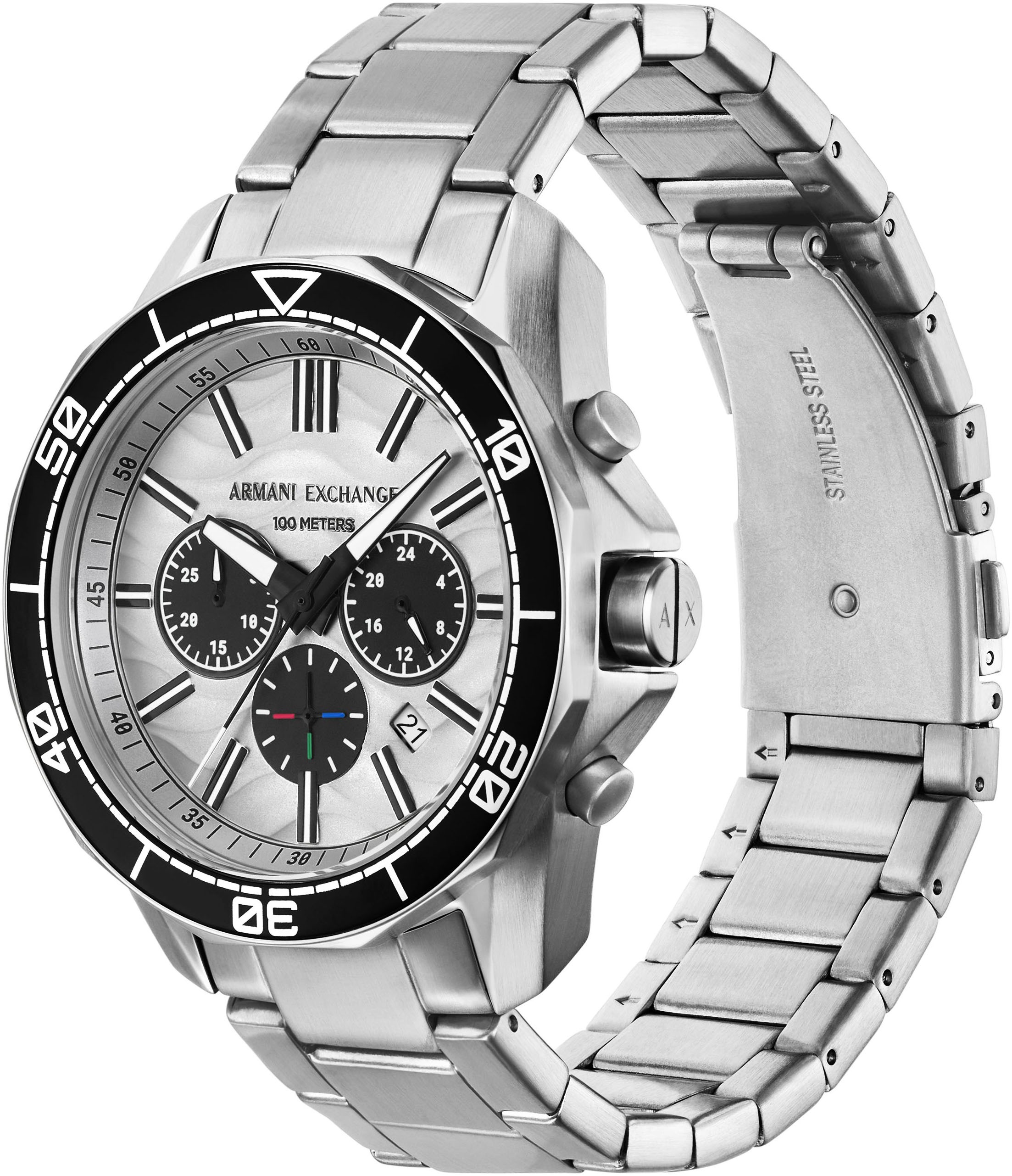 ARMANI EXCHANGE Chronograph, Quarzuhr, Armbanduhr, Herrenuhr, Edelstahlarmband, analog, Tag