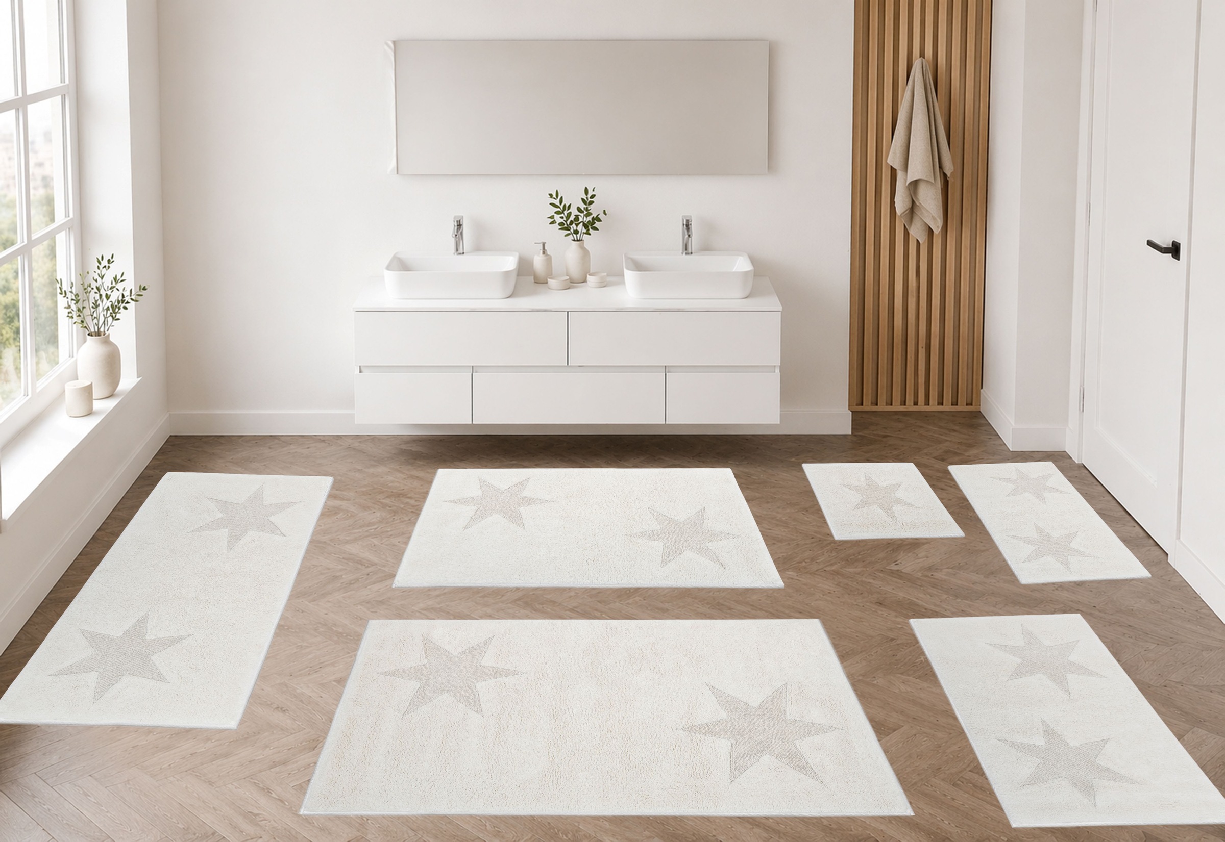 OTTO home Badematte »Marie, Badvorleger, Badezimmer Teppich« Höhe 13 mm rutschhemmend beschichtet fußbodenheizungsgeeignet | strapazierfähig Badteppich, Stern Motiv, Hoch-Tief-Struktur, auch als Set