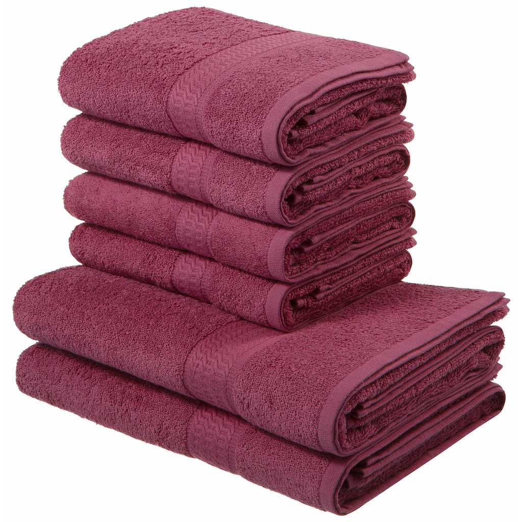 my home Handtuch Set »Juna«, Set, 6 tlg., Walkfrottee, Handtuch-Set, mit Bordüre, Handtücher in Uni-Farben, 100% Baumwolle