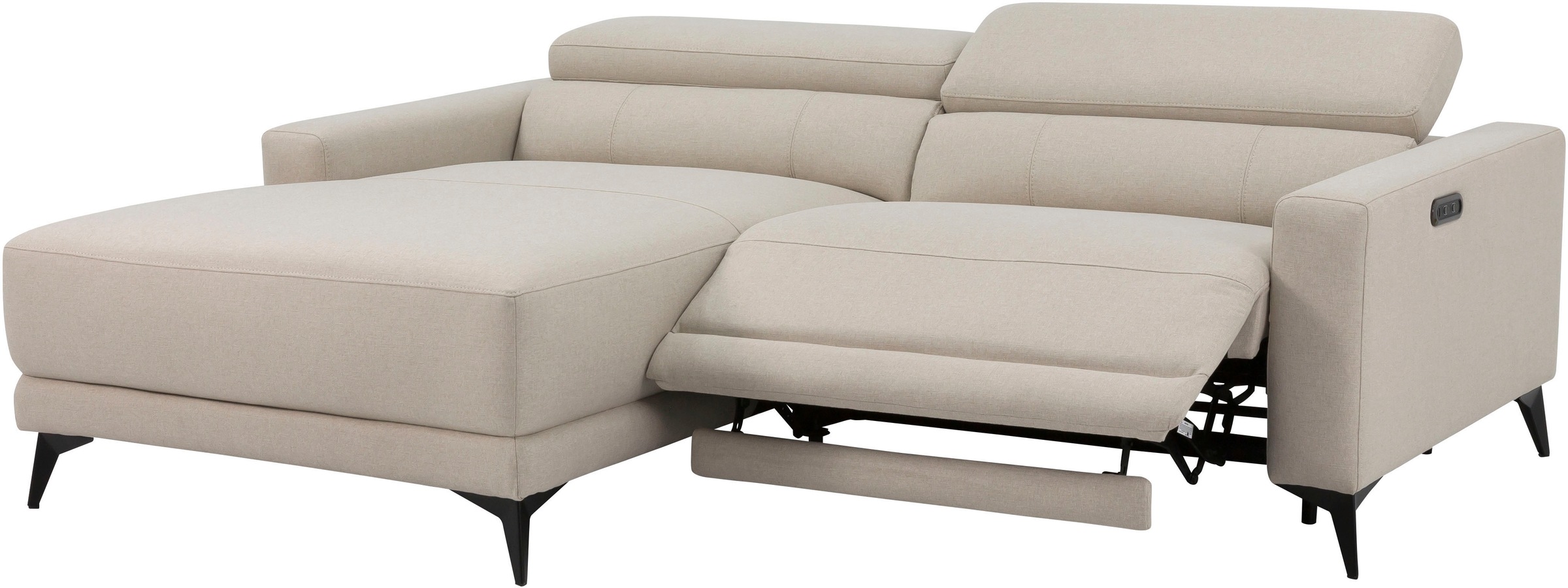 OTTO home Ecksofa »LEWII, L-Form, 213 cm - elektr. Relaxfunktion« mit USB A/C-Anschluss. Federkern, verstellbaren Kopfstützen, Webstoff