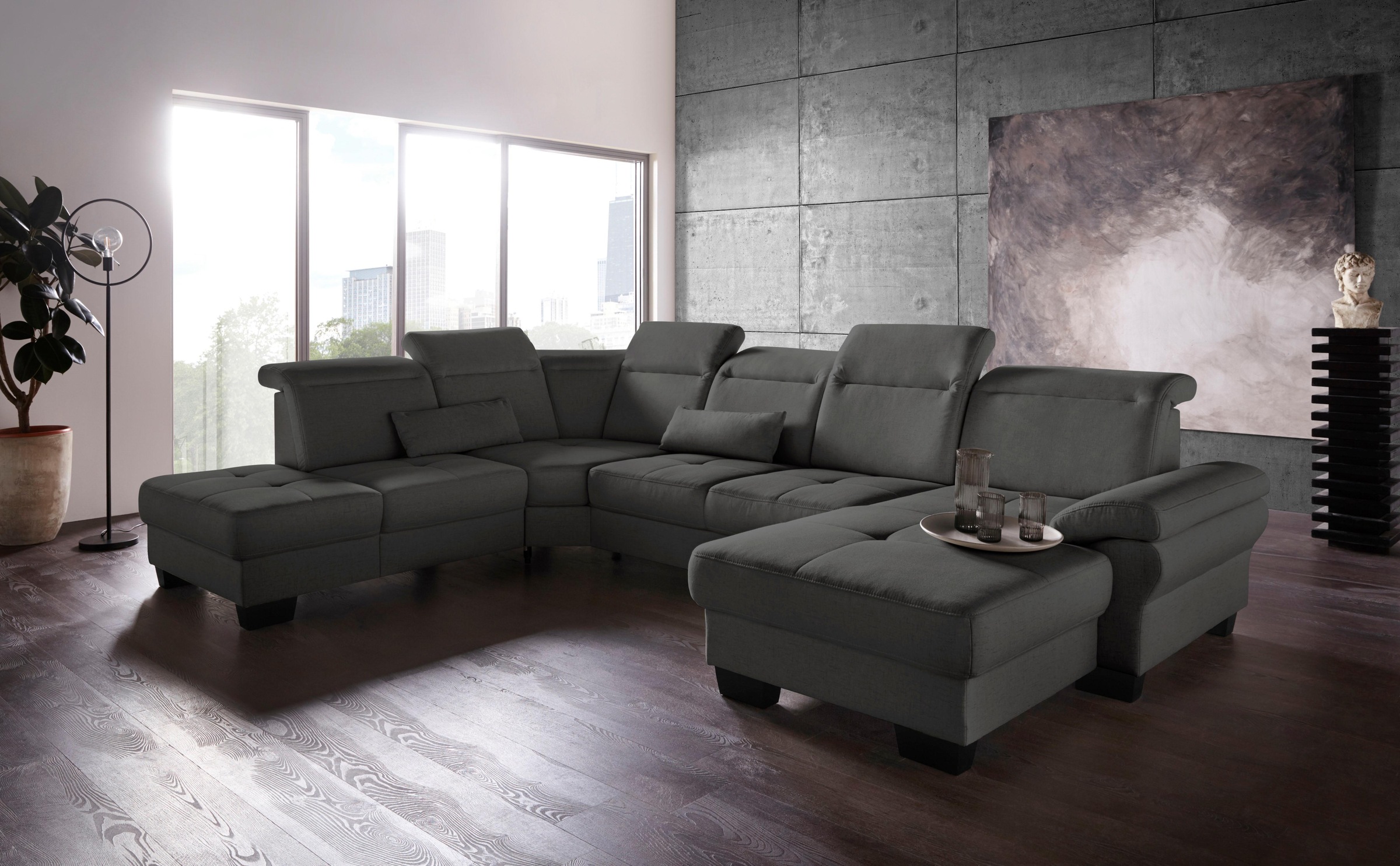 Places of Style Wohnlandschaft »Cornwall U-Form«, inkl. Sitztiefenverstellung, wahlweise mit Bettfunktion