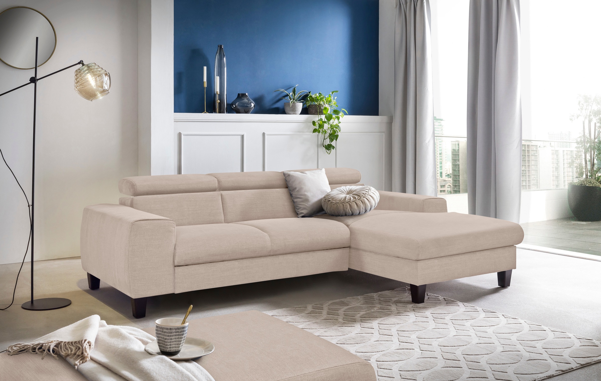 COTTA Ecksofa »Morven L-Form mit Kopfteilverstellung«, wahlweise mit Bettfunktion, Bettkasten & Wireless-Charger