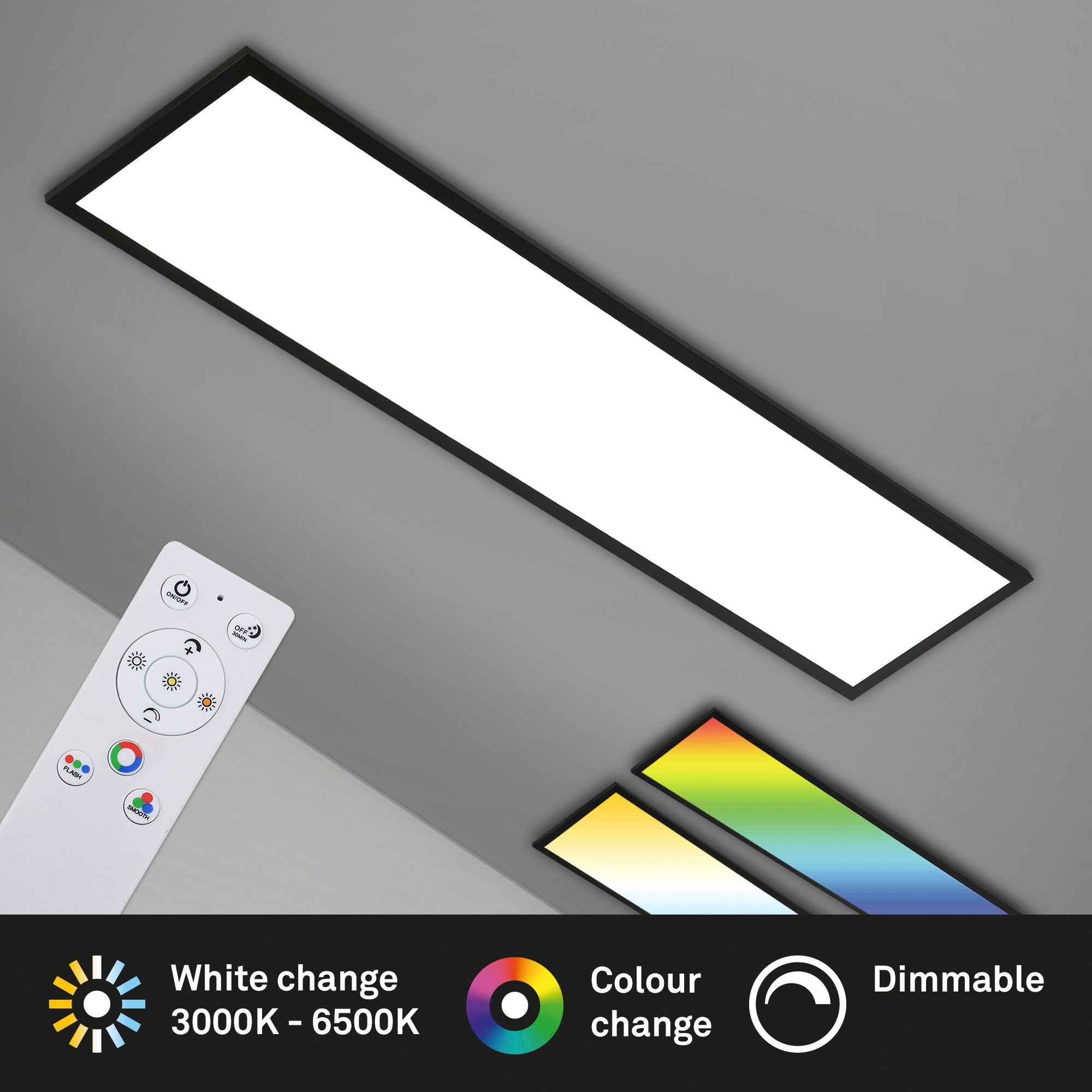Briloner Leuchten LED Panel »7154015 Colour«, Leuchtmittel LED-Board | LED fest integriert, Deckenlampe, 119,6x29,6x6,5cm, Schwarz, 40W, Wohnzimmer, Schlafzimmer
