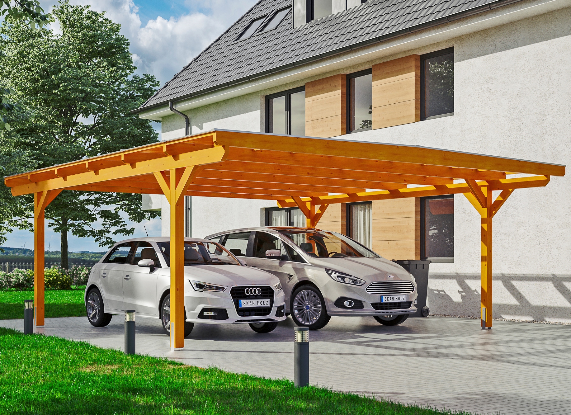 Skanholz Doppelcarport "Odenwald", Leimholz-Nordisches Fichtenholz, 546 cm, hellbraun