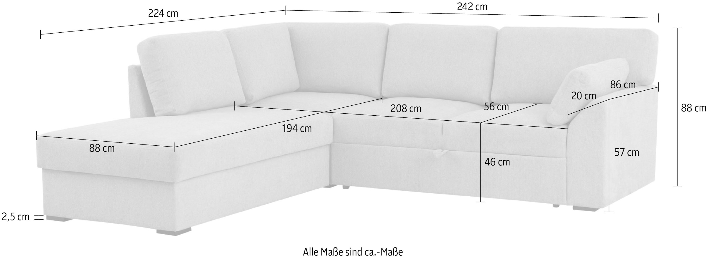 Home affaire Ecksofa »Citry«, (304 St.), Breite 242 cm, Chenille, Bettfunktion, Bettkasten, L-Form