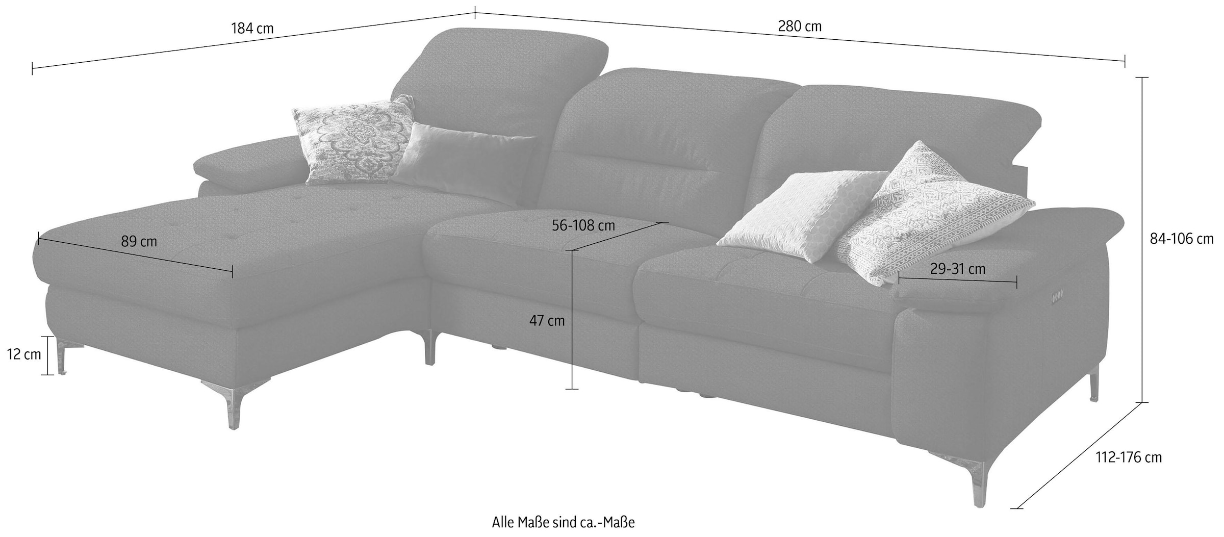 Places of Style Ecksofa »Basel L-Form«, mit vollmotorischer Relaxfunktion und motorischer Recamiere