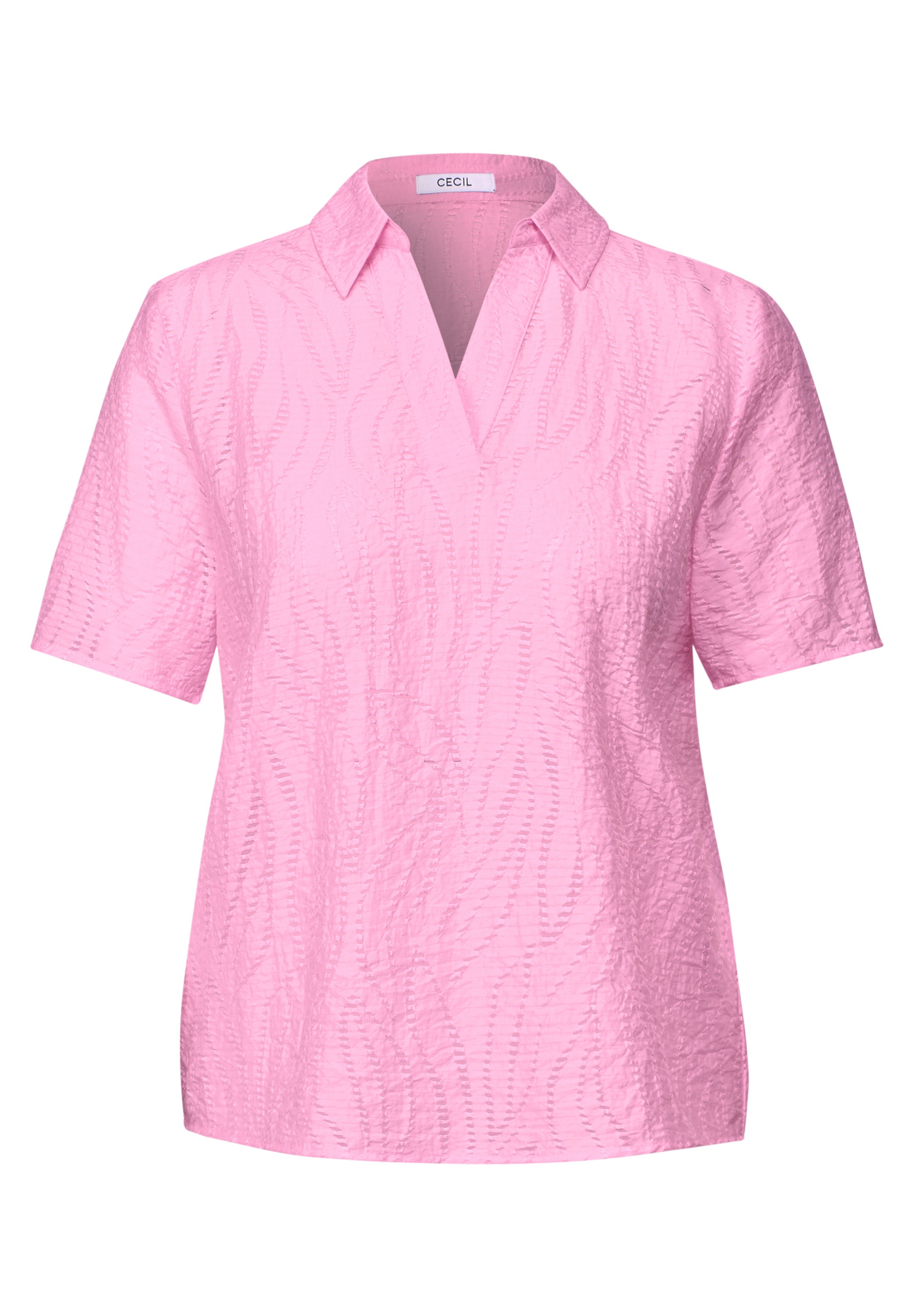 Kurzarmbluse CECIL, Damen, Gr. S (38), rosa (cherry blossom pink), Stoff, 75% Viskose, 25% Polyester, unifarben, normal normal, V-Ausschnitt, Bündchen, Blusen, aus softem Materialmix 3