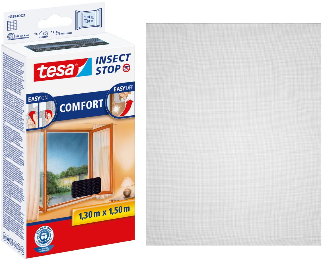 TESA Insektenschutz-Fensterrahmen "Insect Stop Comfort Fliegengitter für Fenster - 1.3 m x 1.5 m", B/H: 130cm x 150cm, Insect Stop Comfort