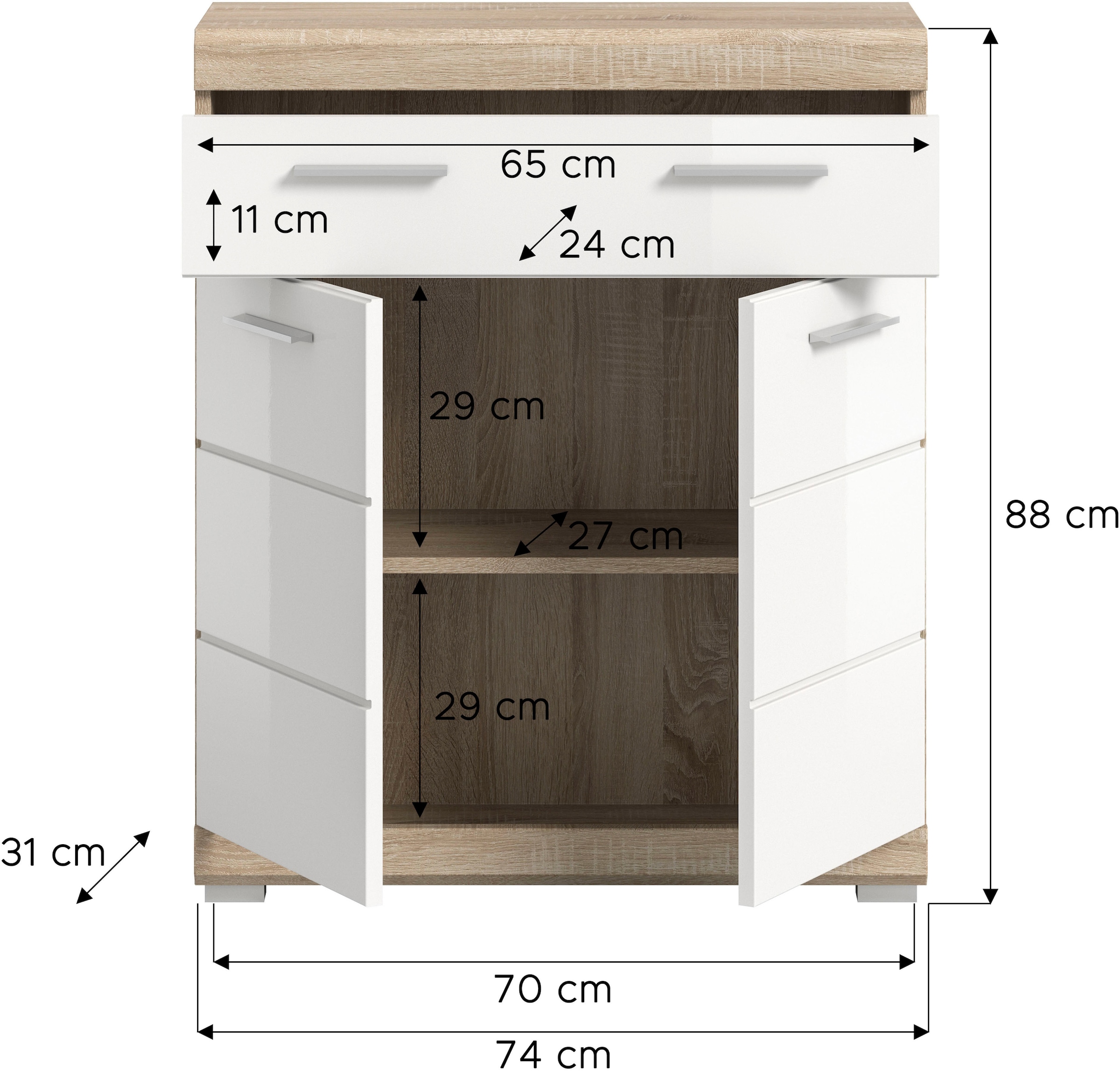 welltime Unterschrank »SIENA, Breite 74cm, 2 Tür, 1 Schubkasten, 2 Fächer, MDF-Front« TOPSELLER!,  in verschiedenen Farben erhältlich, Badmöbel, Badschrank, Kommode, Bad