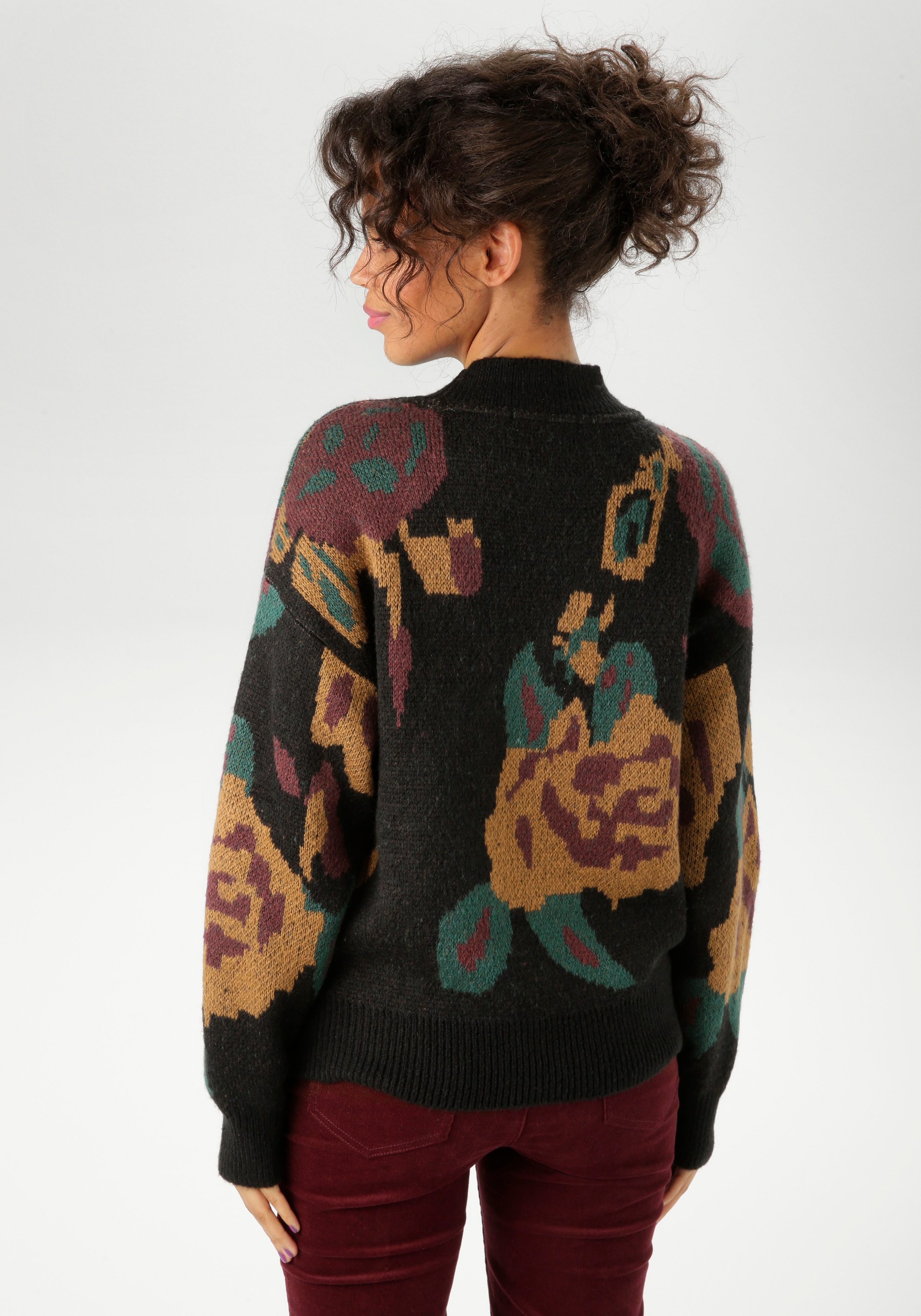 Aniston CASUAL Strickpullover, mit großflächigen, eingestrickten Blüten - NEUE KOLLEKTION