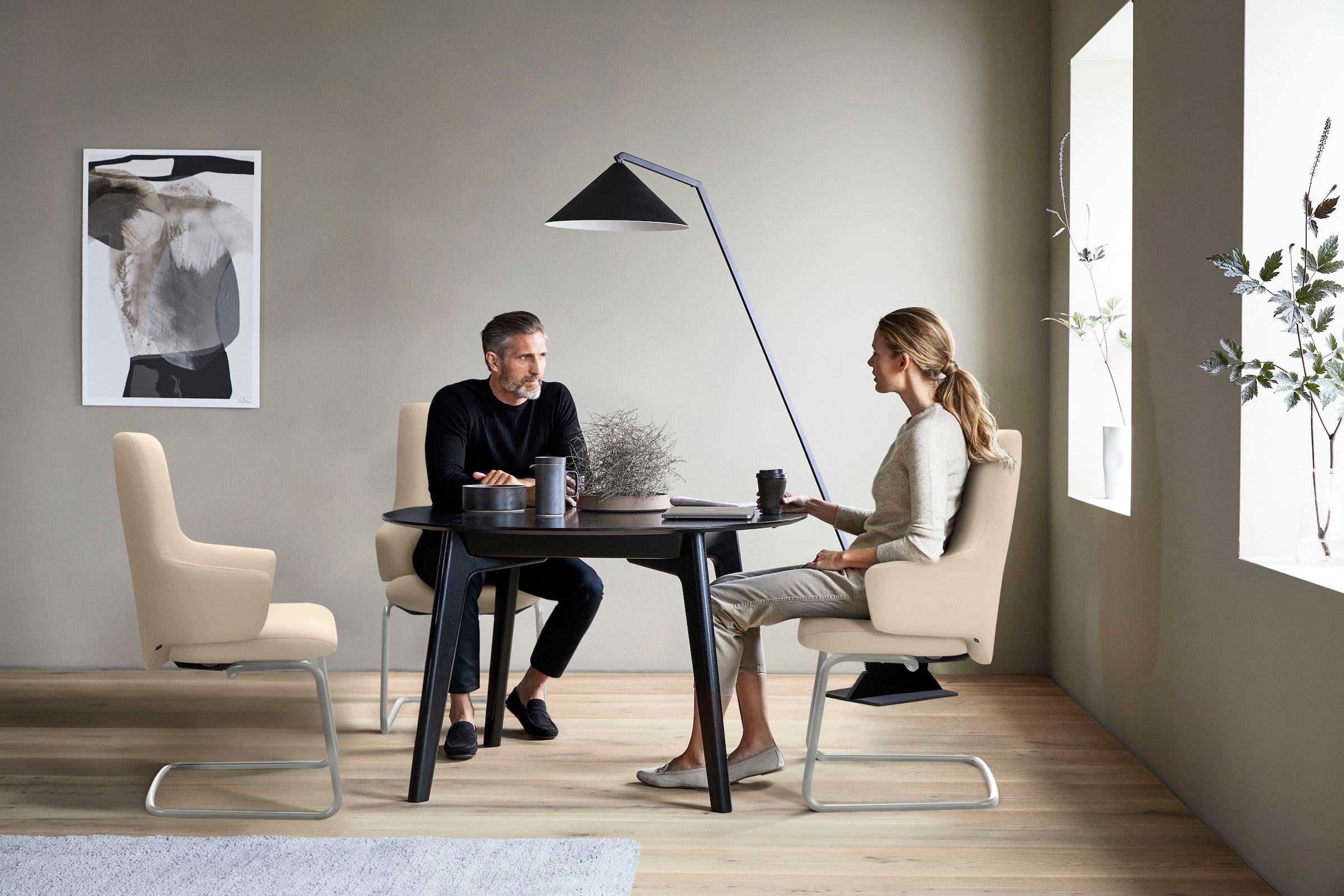 Stressless® Polsterstuhl »Laurel«, Leder BATICK, High Back mit Armlehne, Größe L, mit Beinen aus Stahl in Schwarz matt