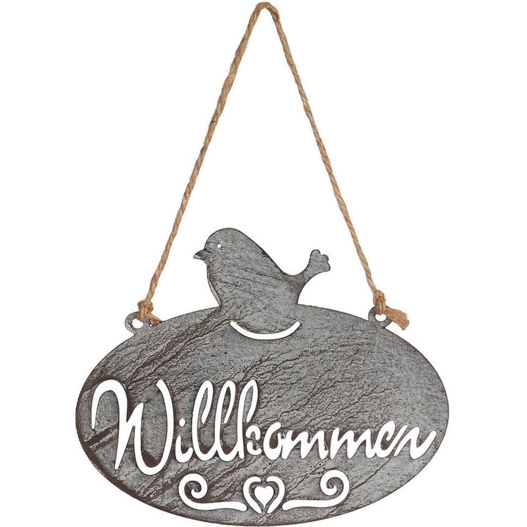 Ambiente Haus Gartenstecker »Willkommen Schild mit Vogel (B) 20cm«, (1 St.)