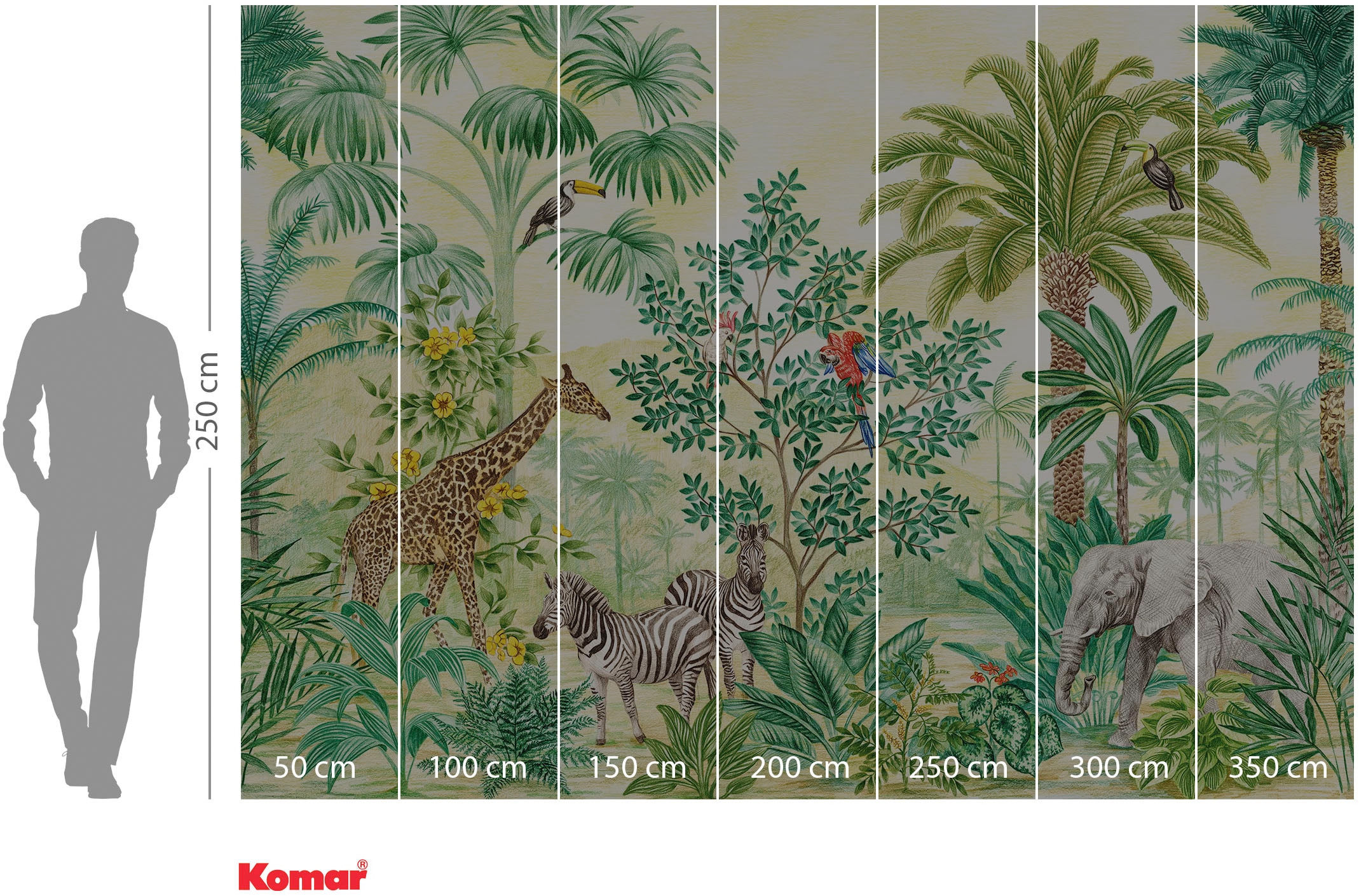 Komar Fototapete »Jungle Adventure«, bedruckt, 350 x 250 cm (Breite x Höhe) - Tapete, Vlies, Wohnzimmer, Schlafzimmer