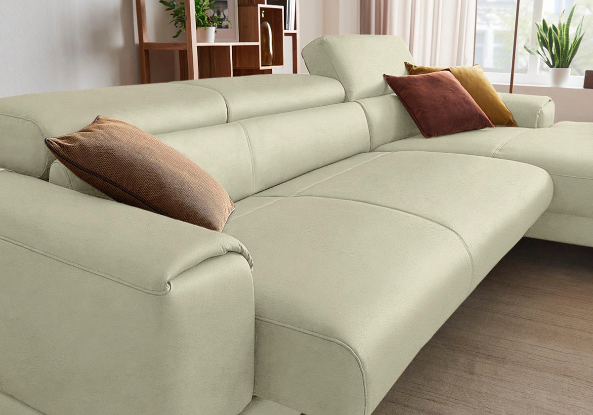 W.SCHILLIG Ecksofa »piedroo, Designsofa mit tollem Sitzkomfort, bequem und elegant, L-Form«, Kopfteilverstellung, wahlweise mit Sitztiefenverstellung, Breite 343cm