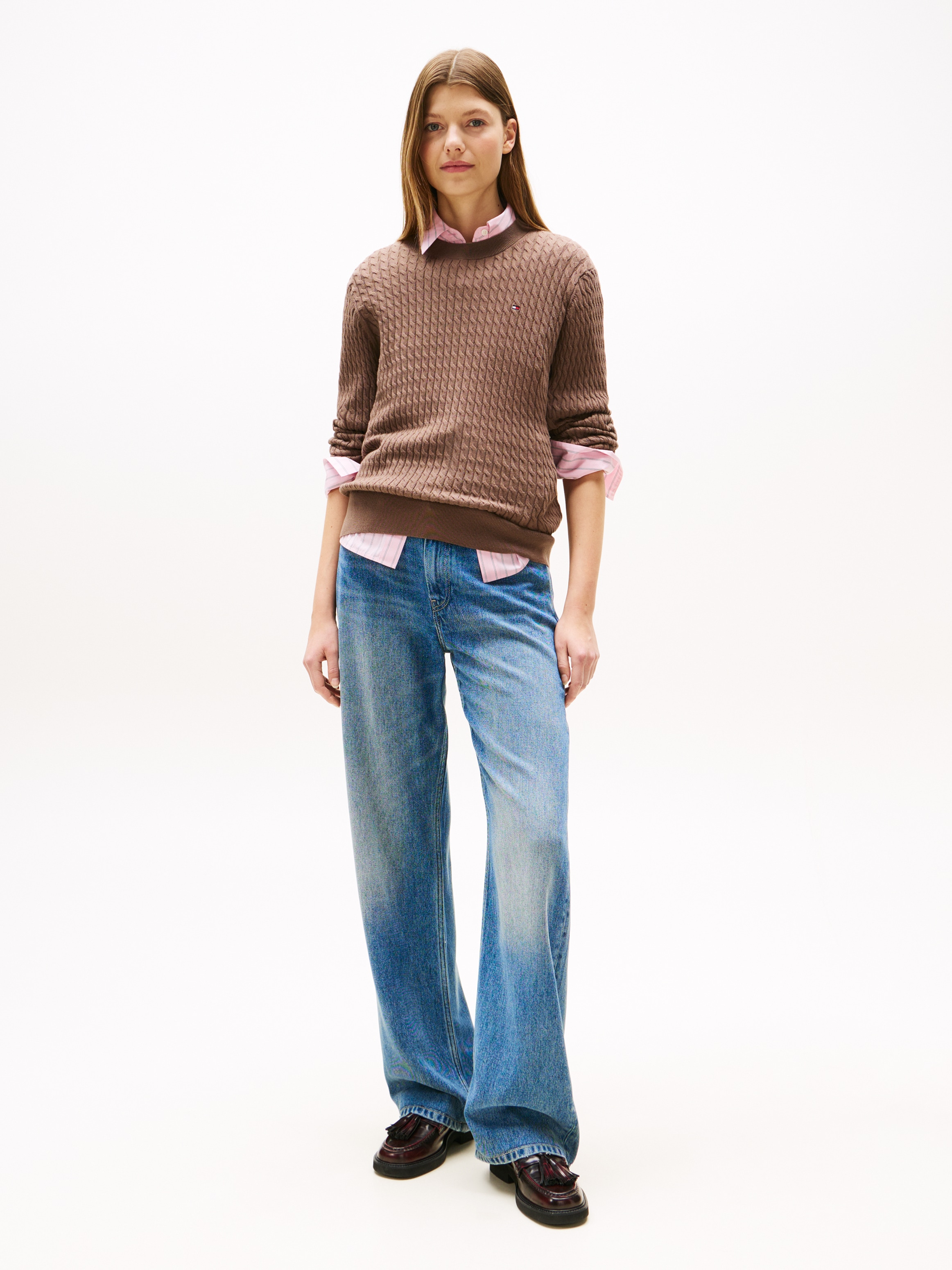 Tommy Hilfiger Rundhalspullover »CO CABLE C-NK LS SWEATER«, mit Zopfmuster