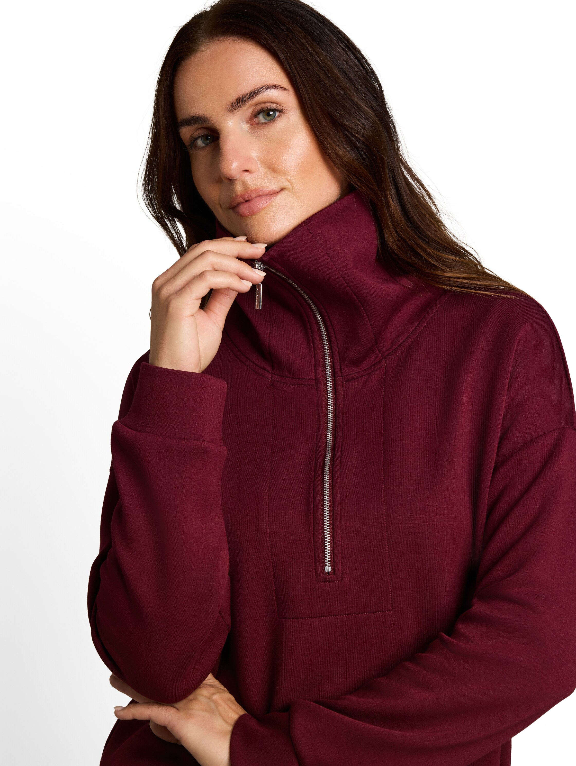 TOM TAILOR Sweatshirt »Regular«, Großer Kragen mit dekorativem Metallreißverschluss / Tunnelzug am Saum

