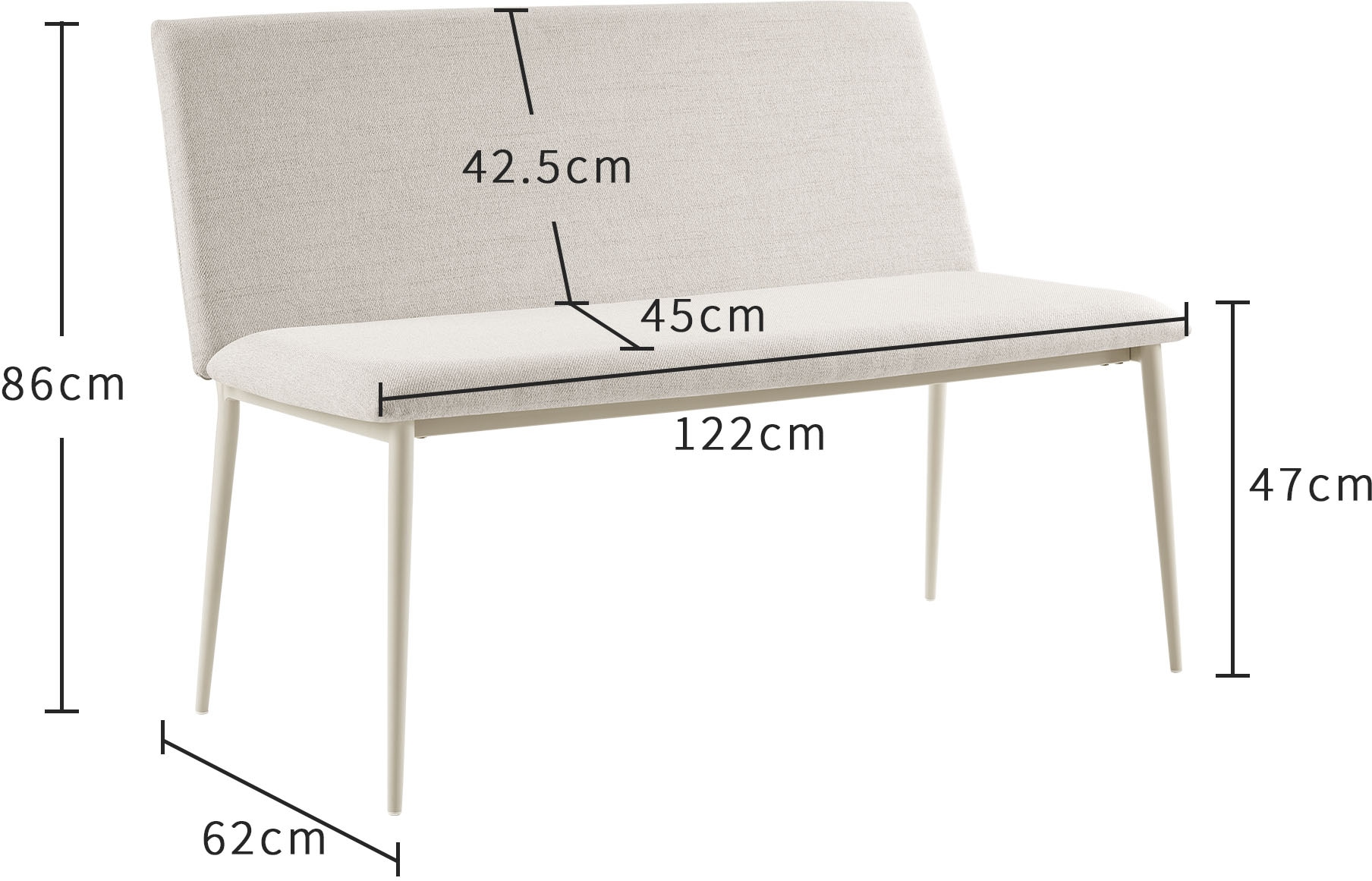 OTTO home Bank »Cassy« pflegeleichter Strukturstoff, Kufen Metallgestell, Breite 122 cm
