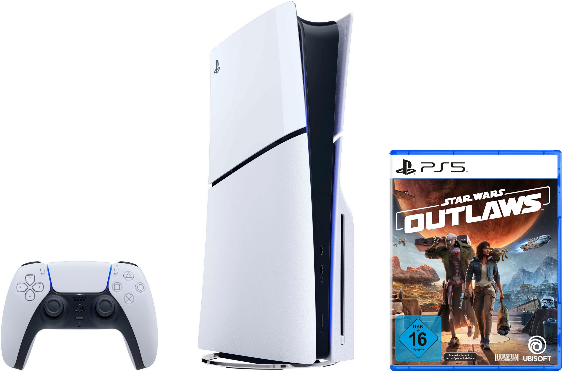 PLAYSTATION 5 Konsolen-Set "Disk Edition (Slim) + Star Wars Outlaws", B:35,8cm H:9,6cm T:21,6cm, schwarz, Spielekonsolen