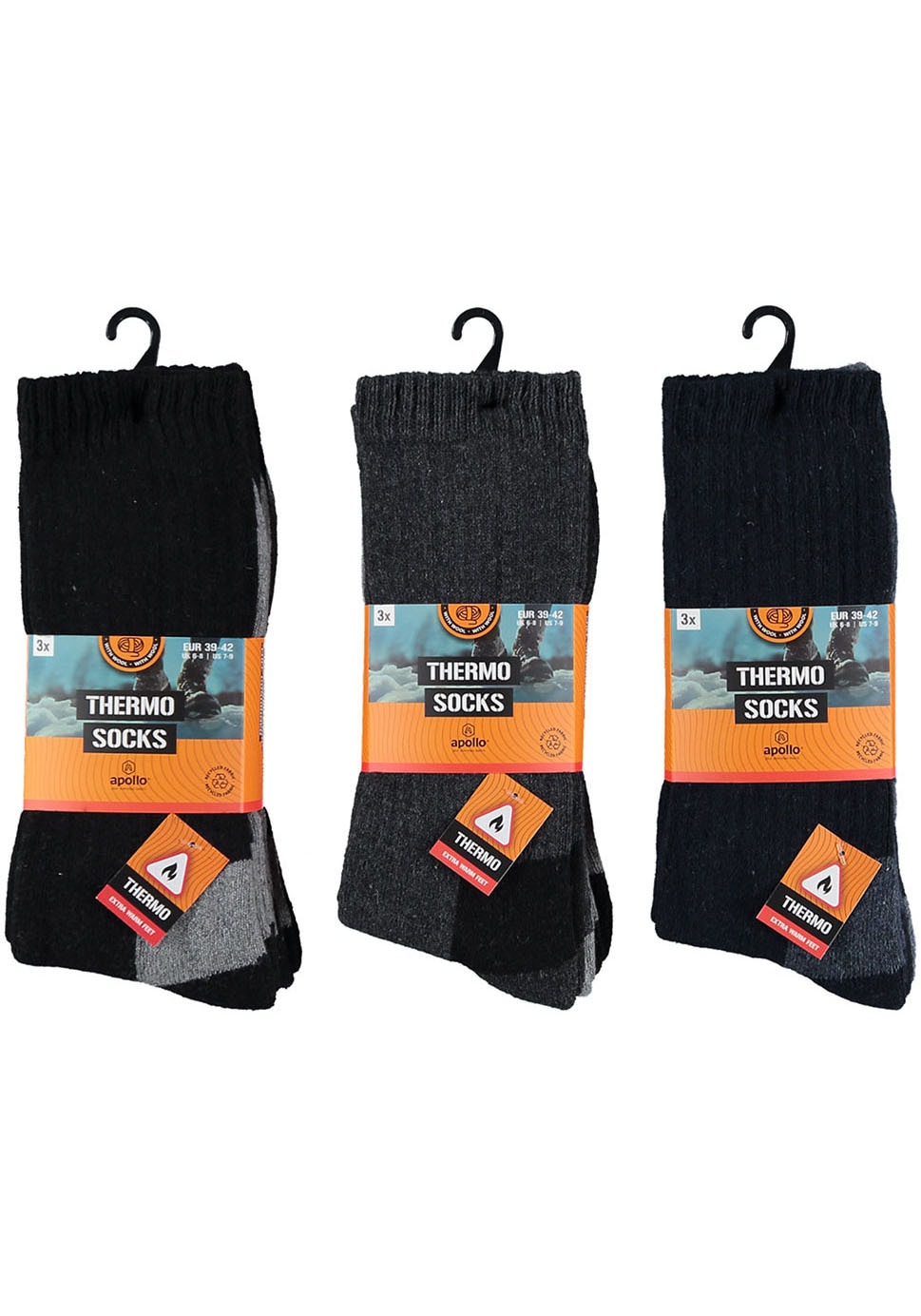 Apollo Basicsocken »THERMAL/TRACKING SOCKS«, (3er Pack), Unisex mit wärmenden Merinowoll-Anteil