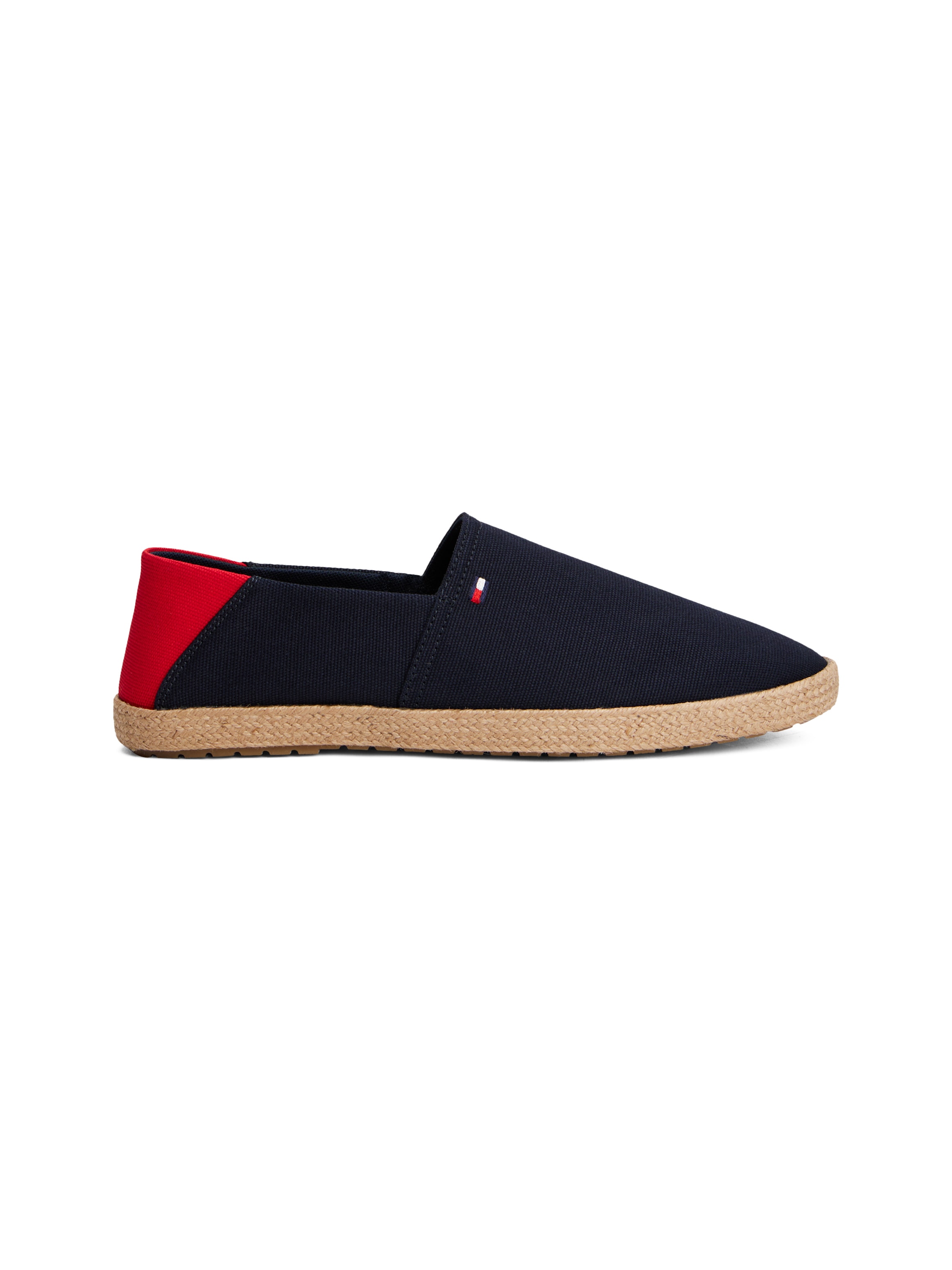 Tommy Hilfiger Slipper »HILFIGER ESPADRILLE CORE TEXTILE«, Schlupfschuh, Espadrilles, Sommerschuh, Kontrastbesatz an der Ferse