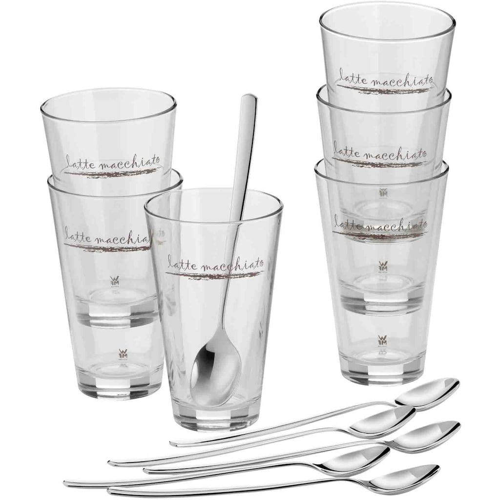 WMF Gläser-Set »Clever&More«, (Set, 12 tlg., 6x Latte Macchiato Gläser-6x Latte Macchiato Löffel), Glas stapelbar, 12-teilig
