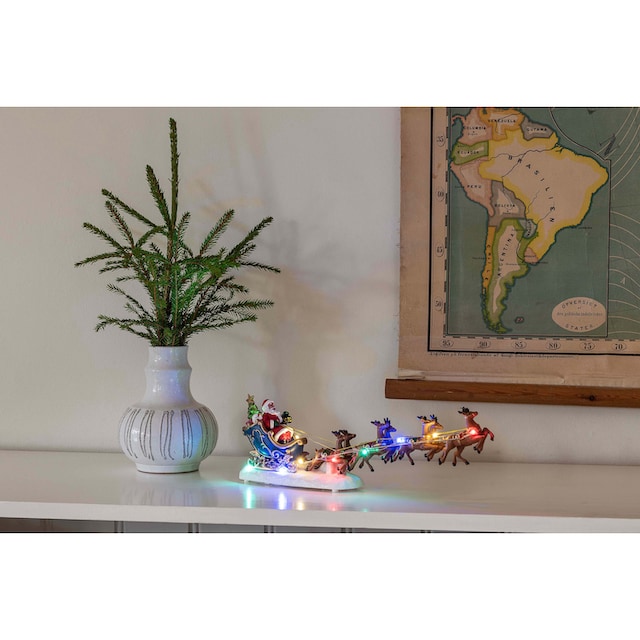 mit kaufen Schlitten LED ca. Dekofigur im Weihnachtsdeko«, 14 Höhe BAUR cm »Weihnachtsmann | Rentieren, KONSTSMIDE