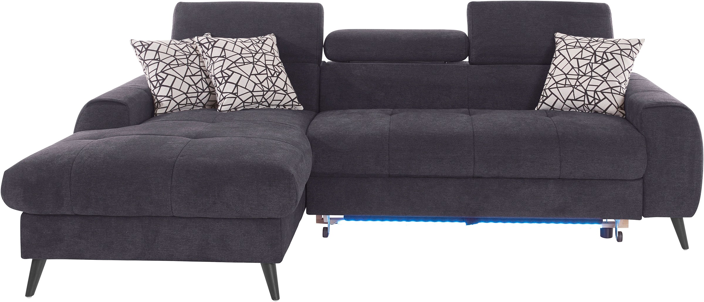 COTTA Ecksofa »Mia L-Form mit 3 Zierkissen«, wahlweise mit Bettfunktion, Bettkasten, Beleuchtung & Wireless-Charger