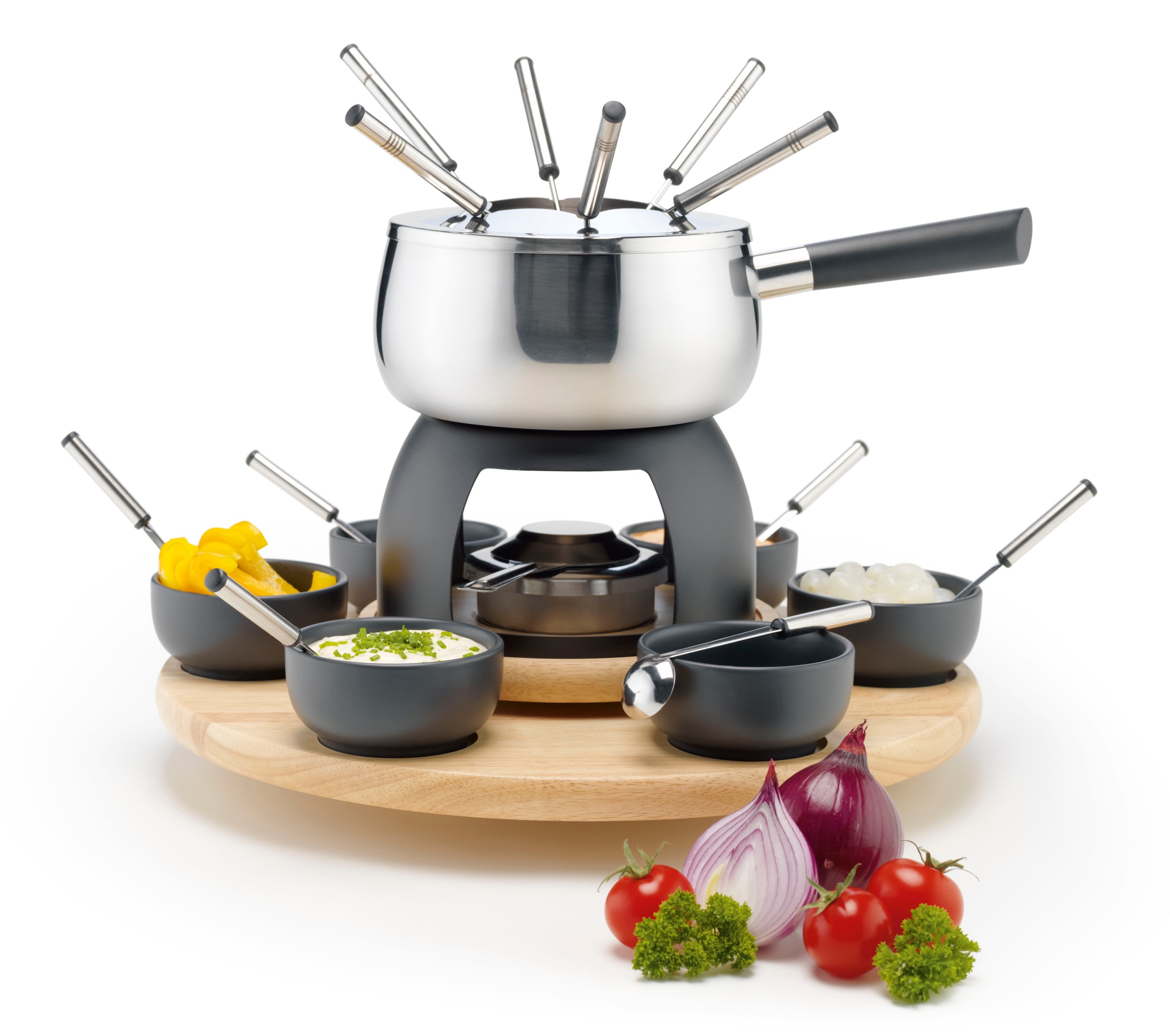 Mäser Silberfarben Schwarz Fonduetopf Set 23 Stk. Tlg. Keramik von Baur