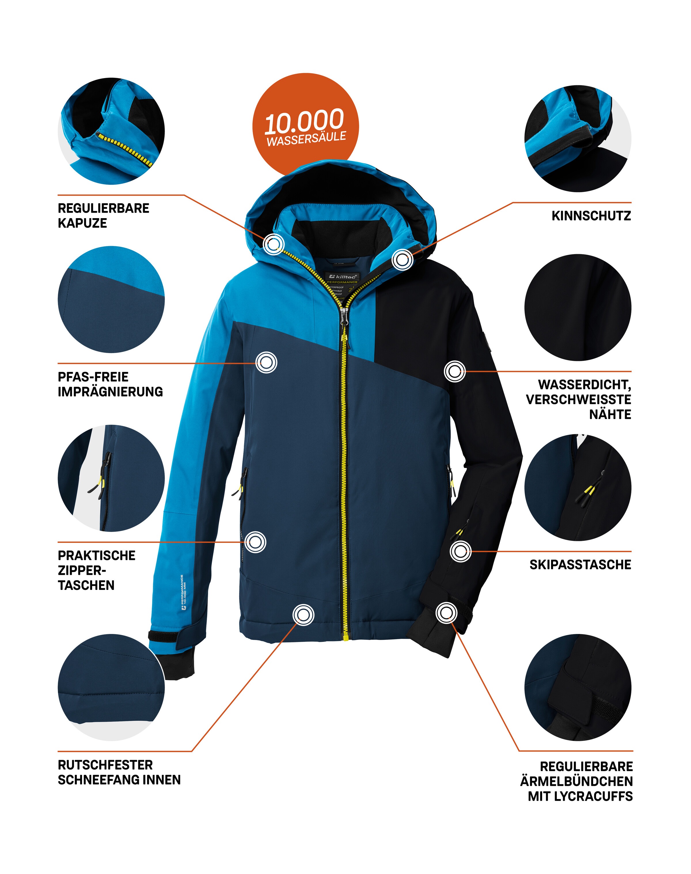 Killtec Skijacke »KSW 192 BYS SKI JCKT«, Wind- und wasserdichte Kinder Skijacke mit verstellbarer Kapuze
